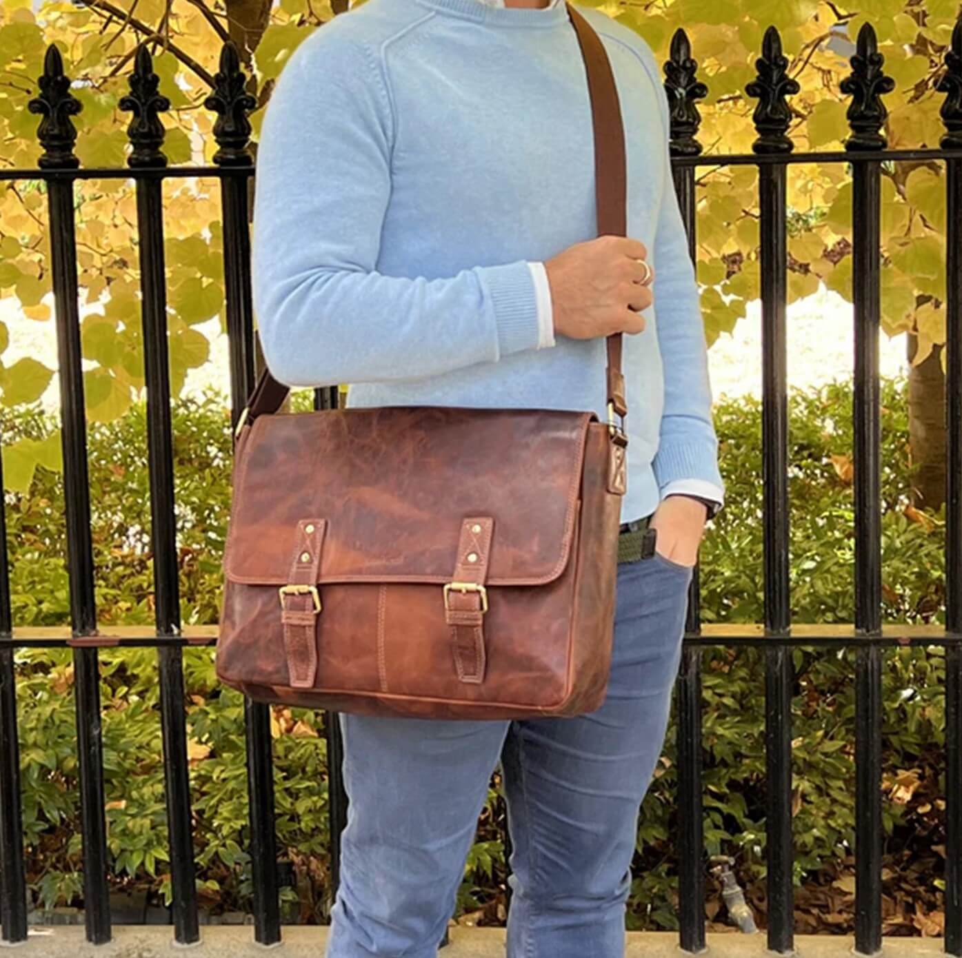 Pierre Cardin PC3522 Mens Leather Business Satchel/Cognac