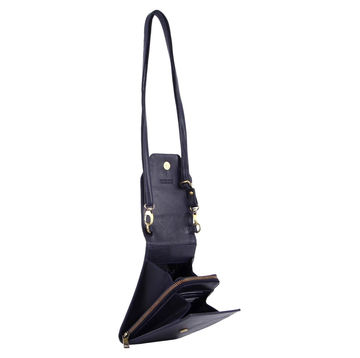 Pierre Cardin Ladies Leather Crossbody-Phone-Wallet Bag in Black
