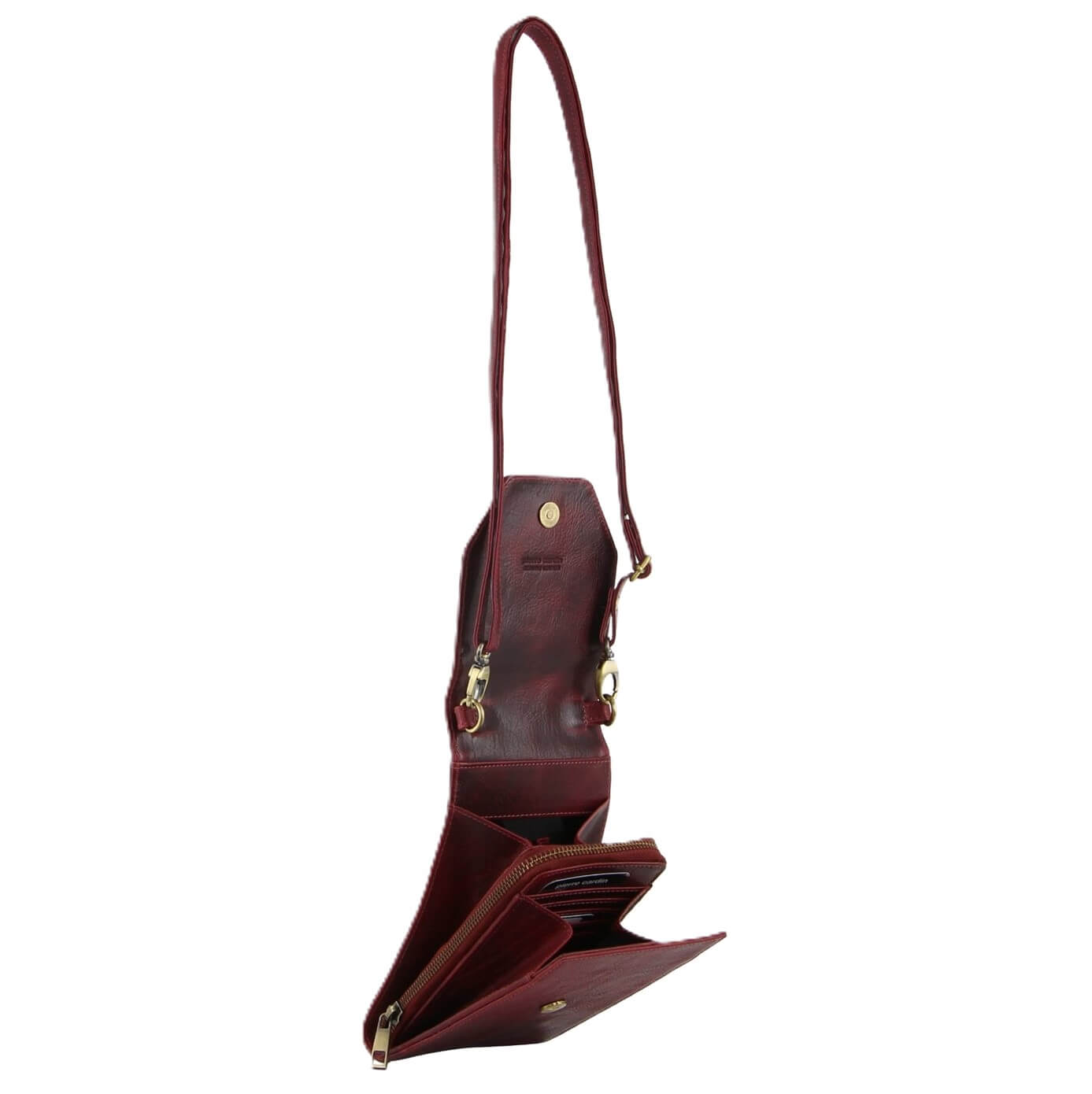 Pierre Cardin Ladies Leather Crossbody-Phone-Wallet Bag in Cherry