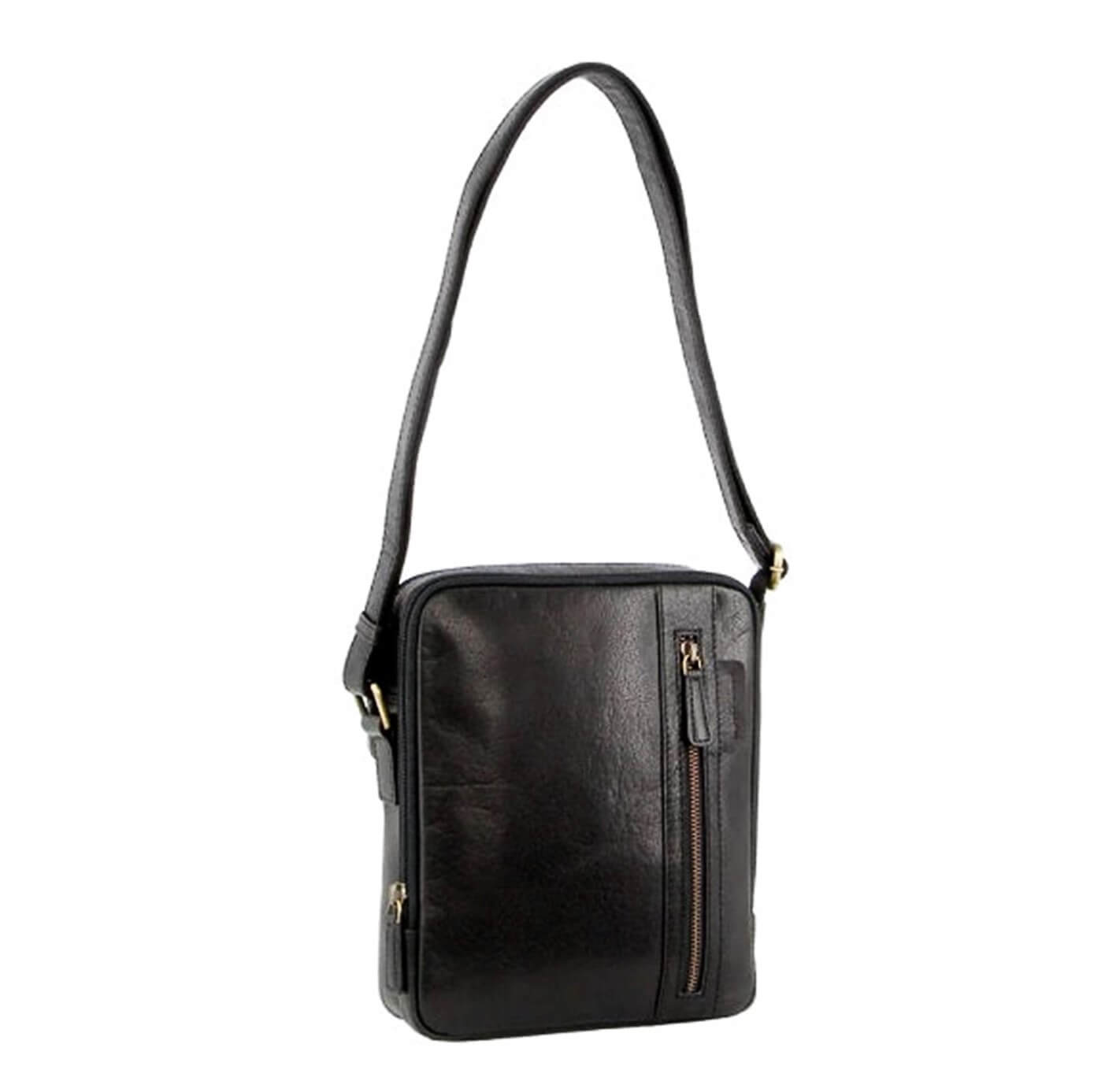Pierre Cardin Men's Rustic Leather Crossbody Bag in Black
