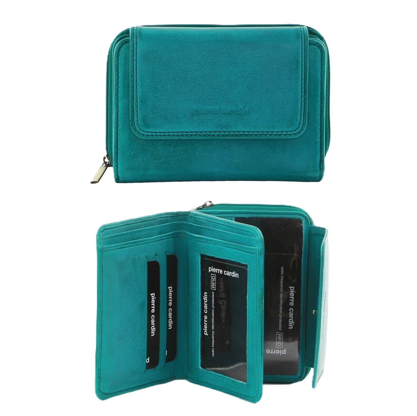 Pierre Cardin Women’s Leather Compact RFID Bi-Fold Wallet in Aqua