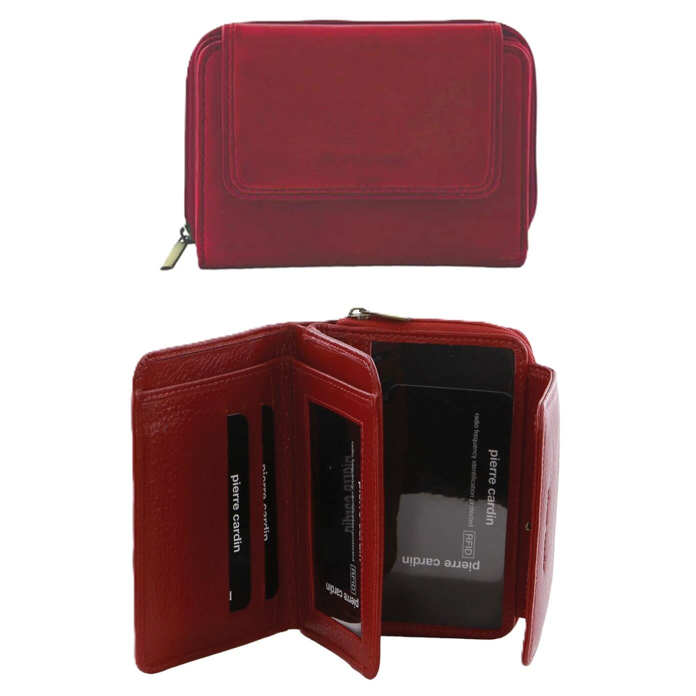 Pierre Cardin Women’s Leather Compact Bi-Fold Wallet in Red