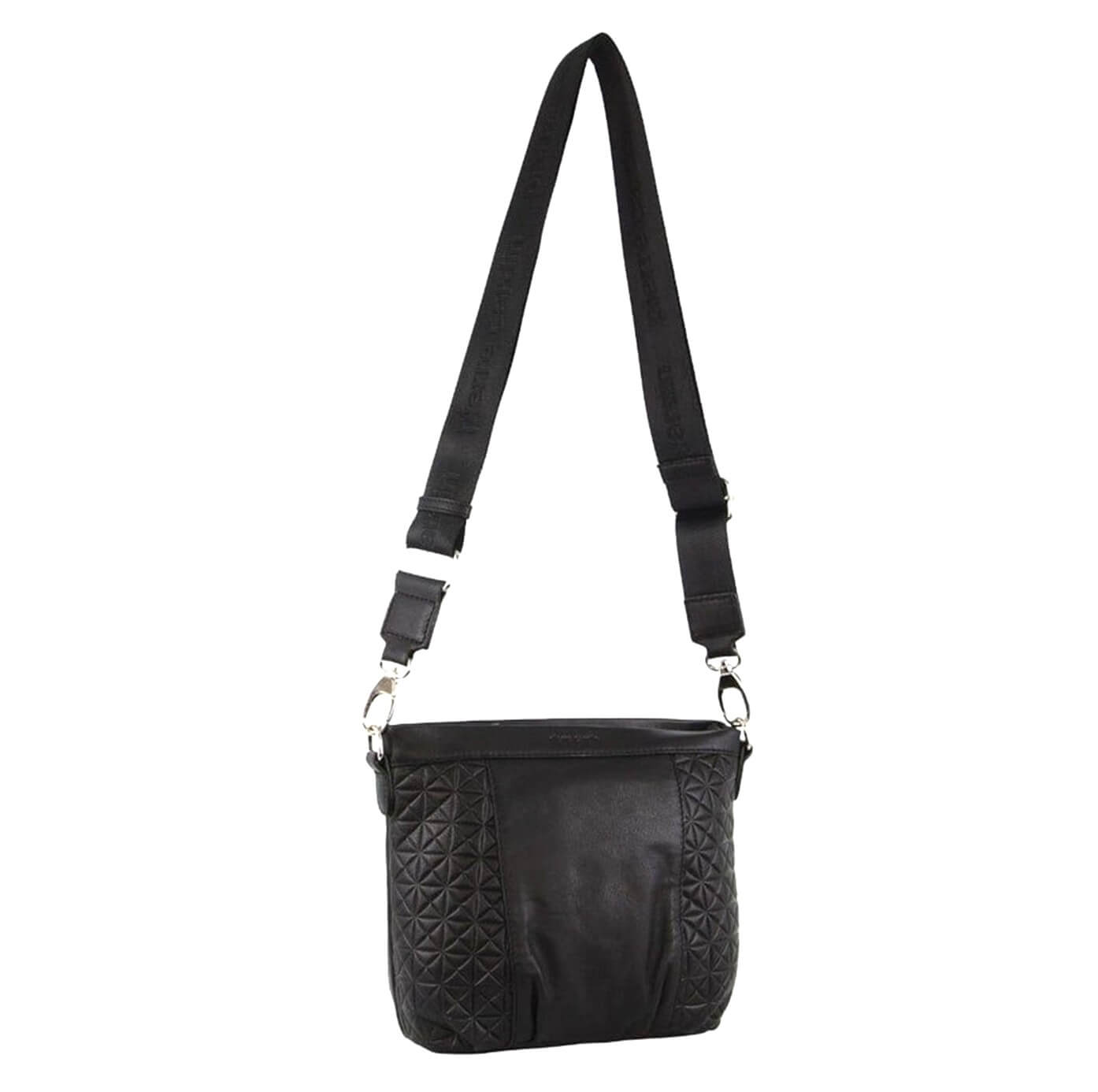 Pierre Cardin Black Leather Crossbody Bag with Webbing Strap