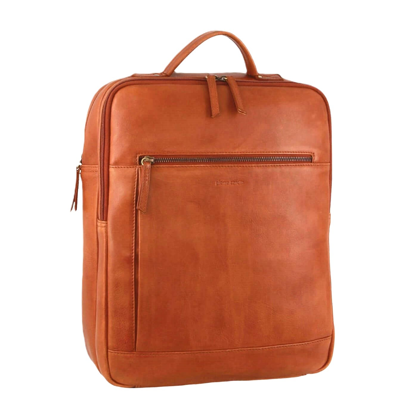 Pierre Cardin Italian Leather Business-Laptop Backpack in Cognac