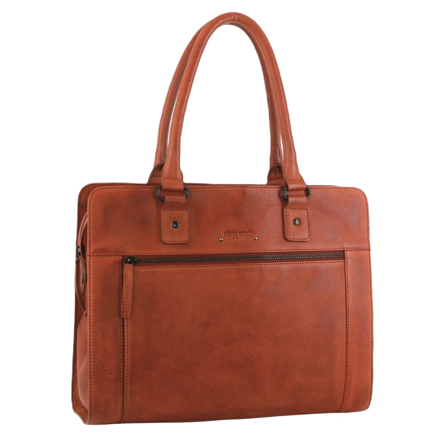 Pierre Cardin Ladies Italian Leather Laptop Tote Bag in Cognac