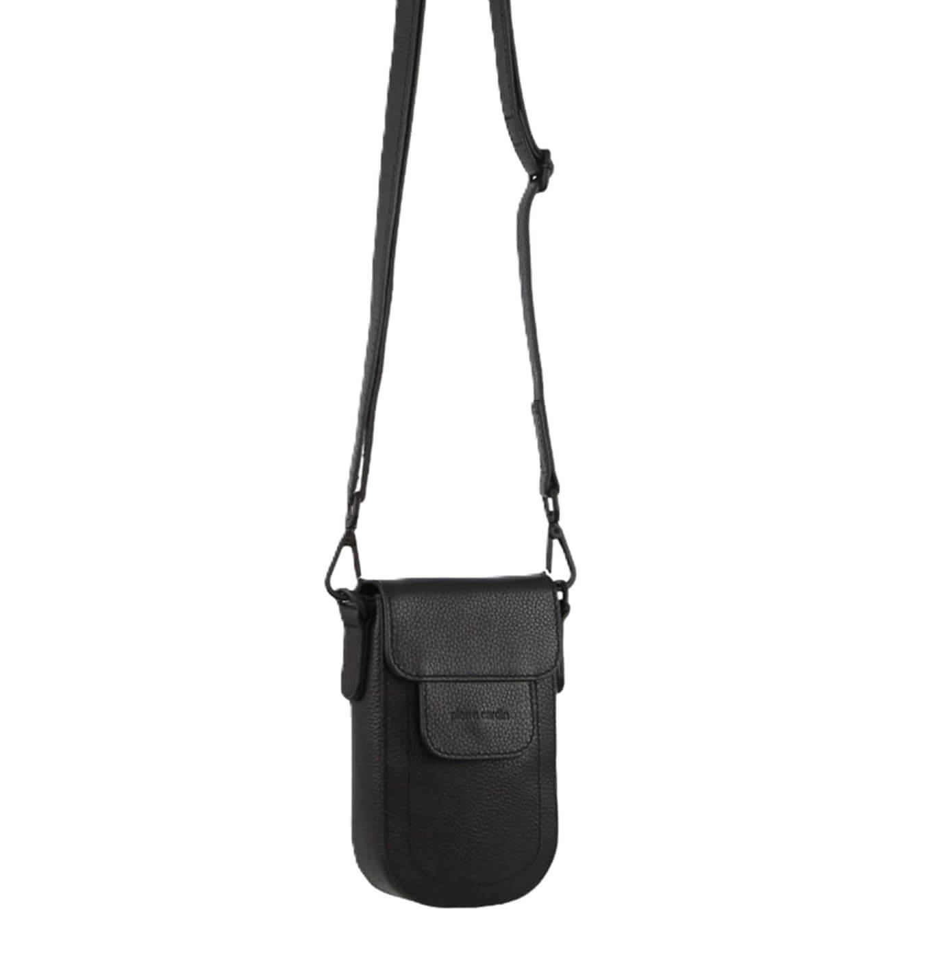Pierre Cardin Ladies Rustic Leather Phone Bag in Black