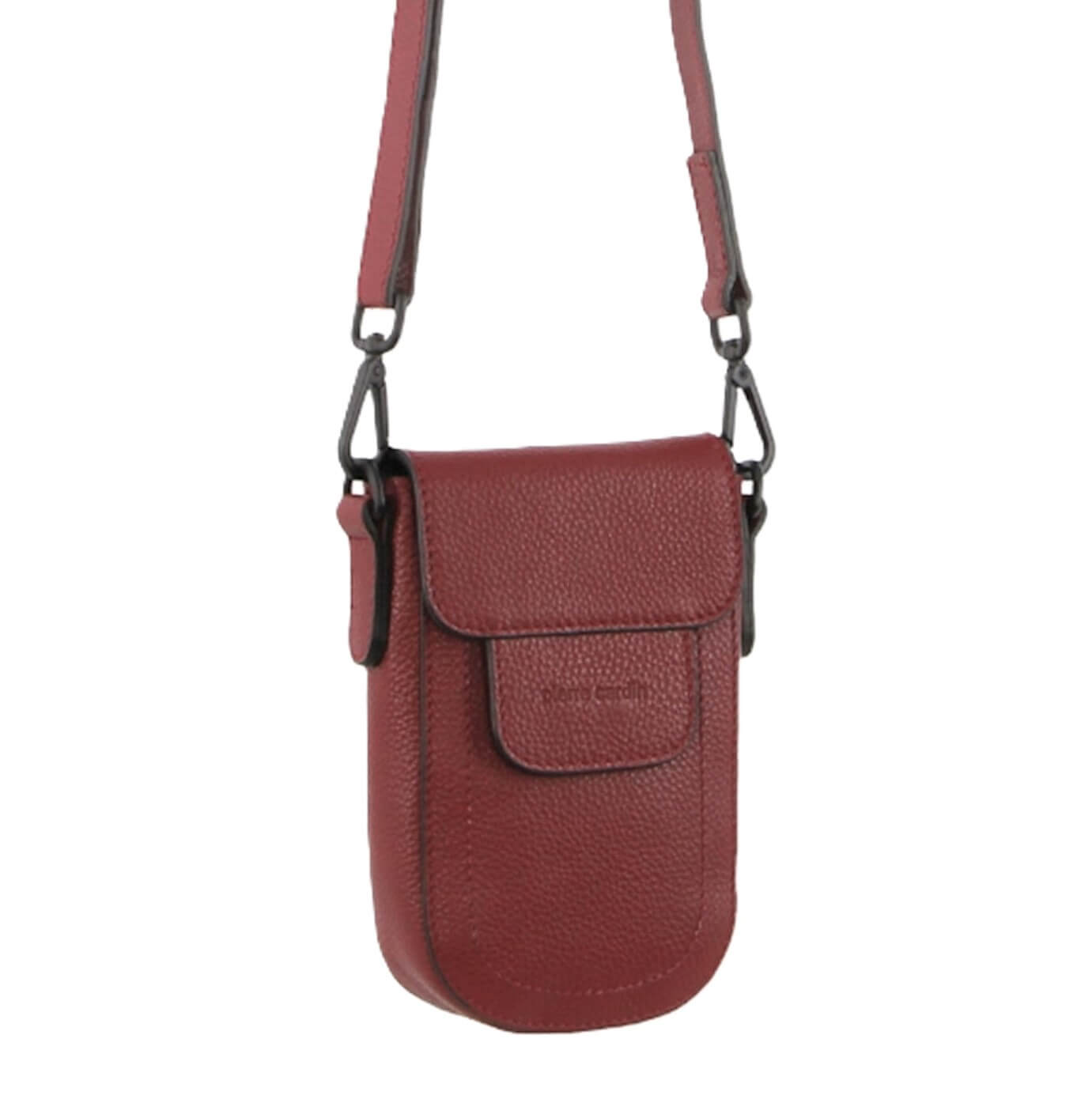 Pierre Cardin Ladies Rustic Leather Phone Bag in Cabernet