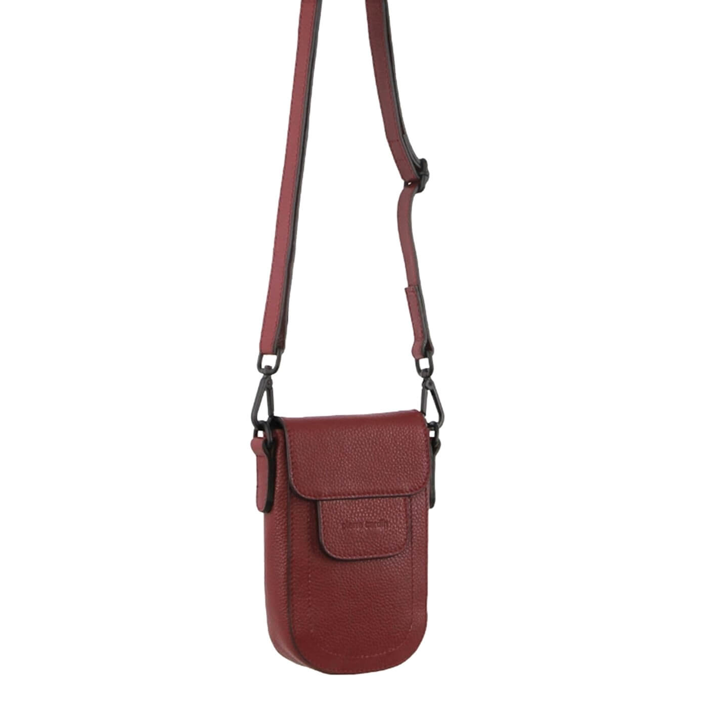 Pierre Cardin Ladies Rustic Leather Phone Bag in Cabernet