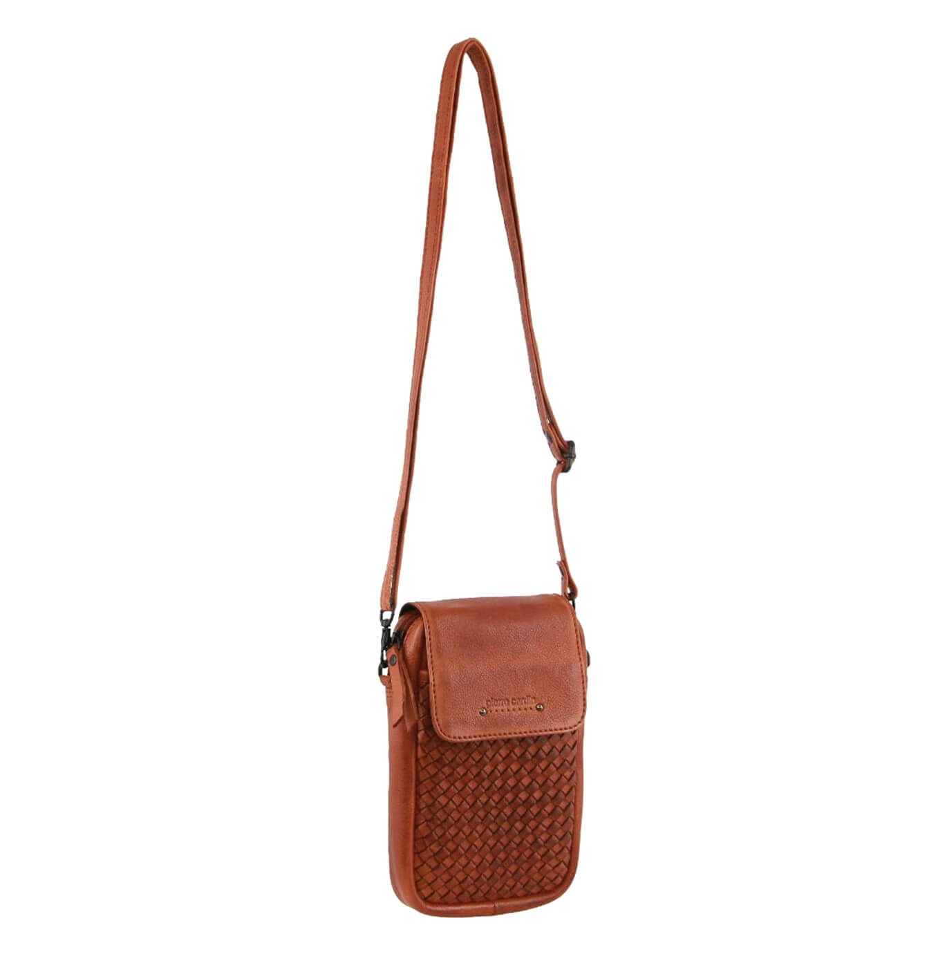 Pierre Cardin Embossed Woven Leather Ladies Wallet Bag in Cognac