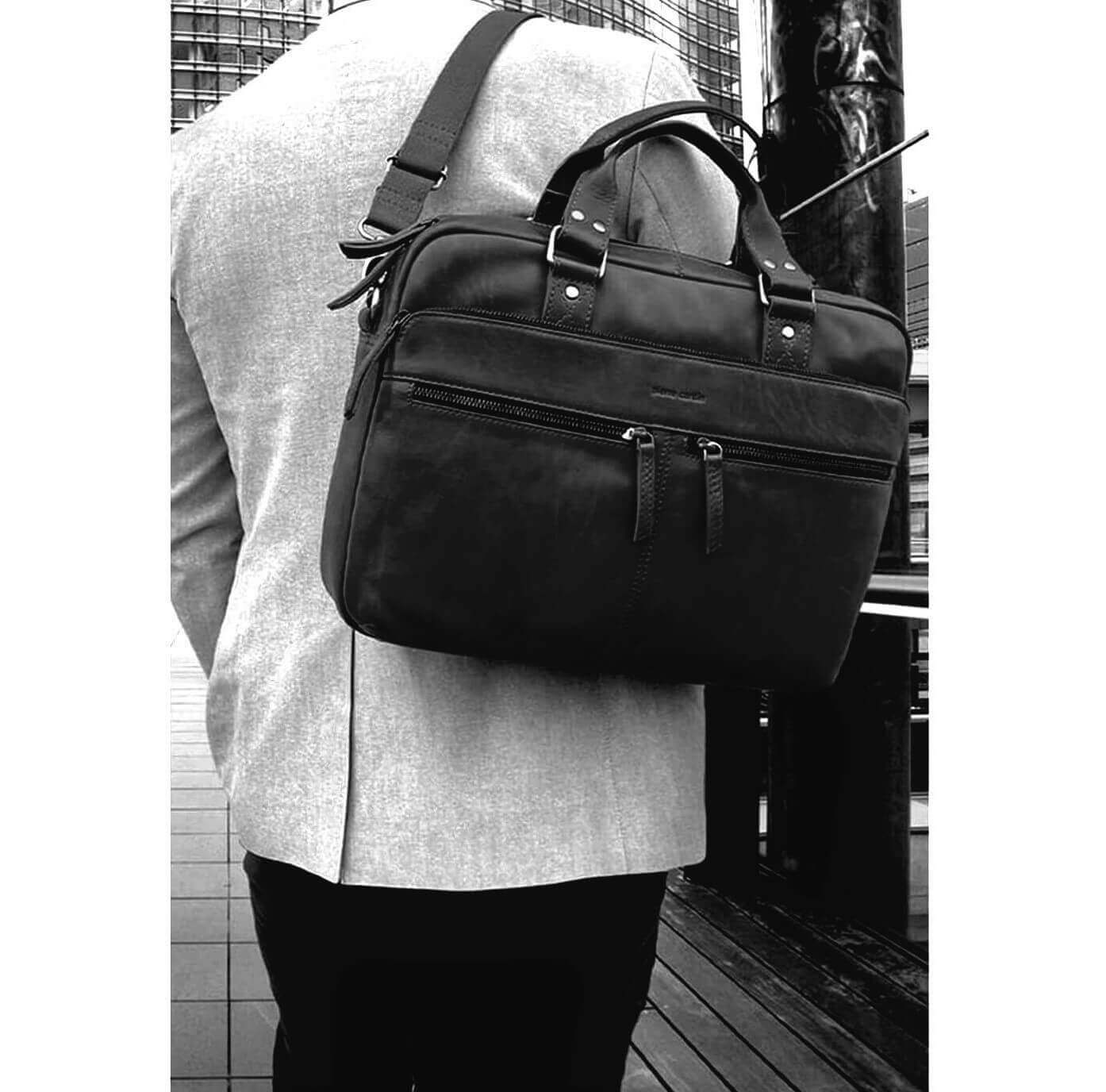 Pierre Cardin PC3763 Multi-Compartment Leather Computer Bag/Black