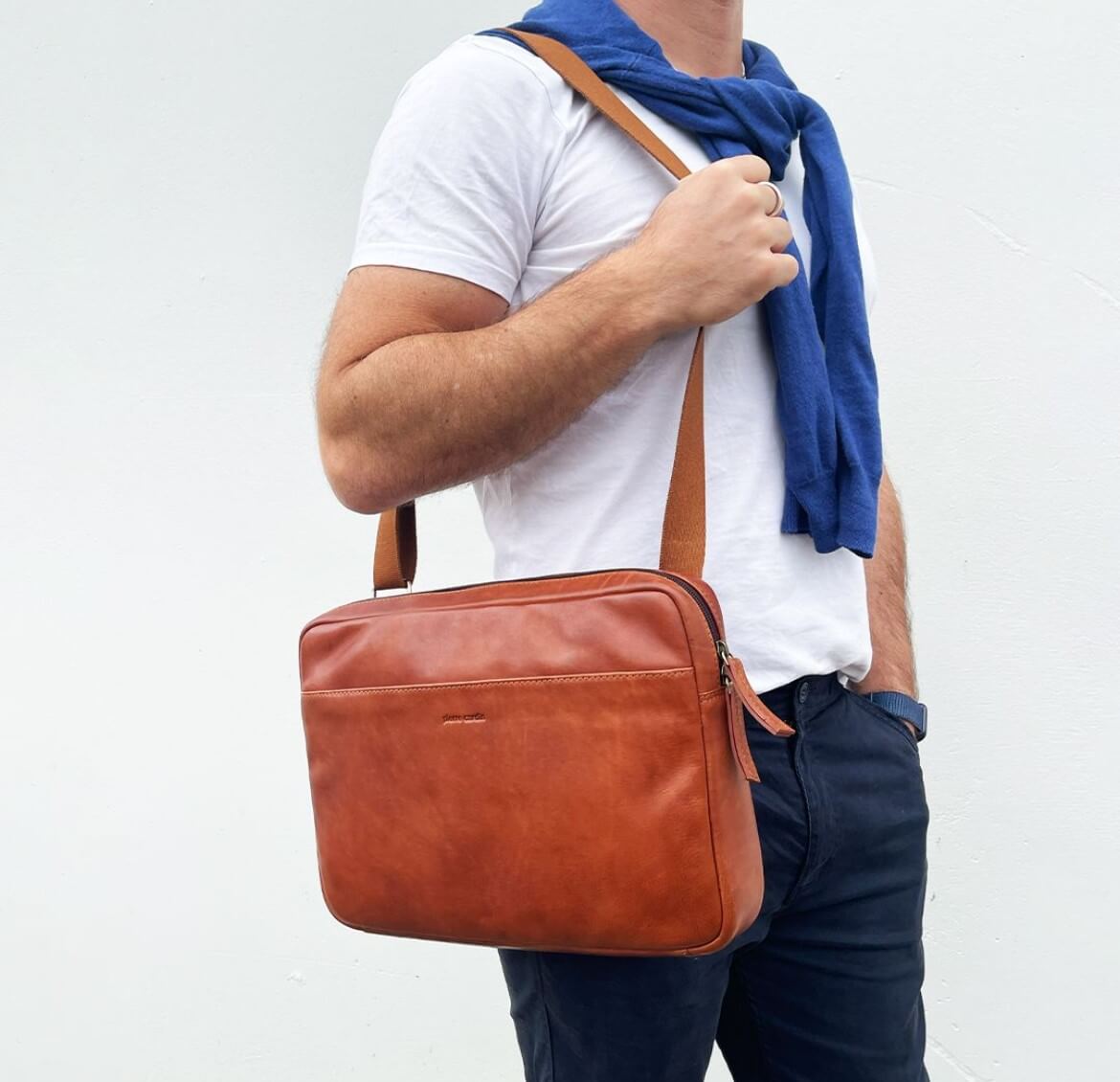 Pierre Cardin PC3765 Mens Italian Leather Business Computer Bag/Cognac