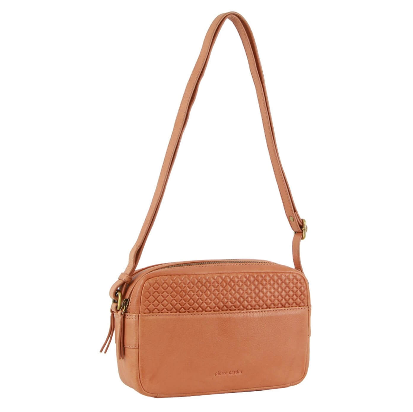 Pierre Cardin Diamond Pattern Embossed Crossbody Bag in Apricot