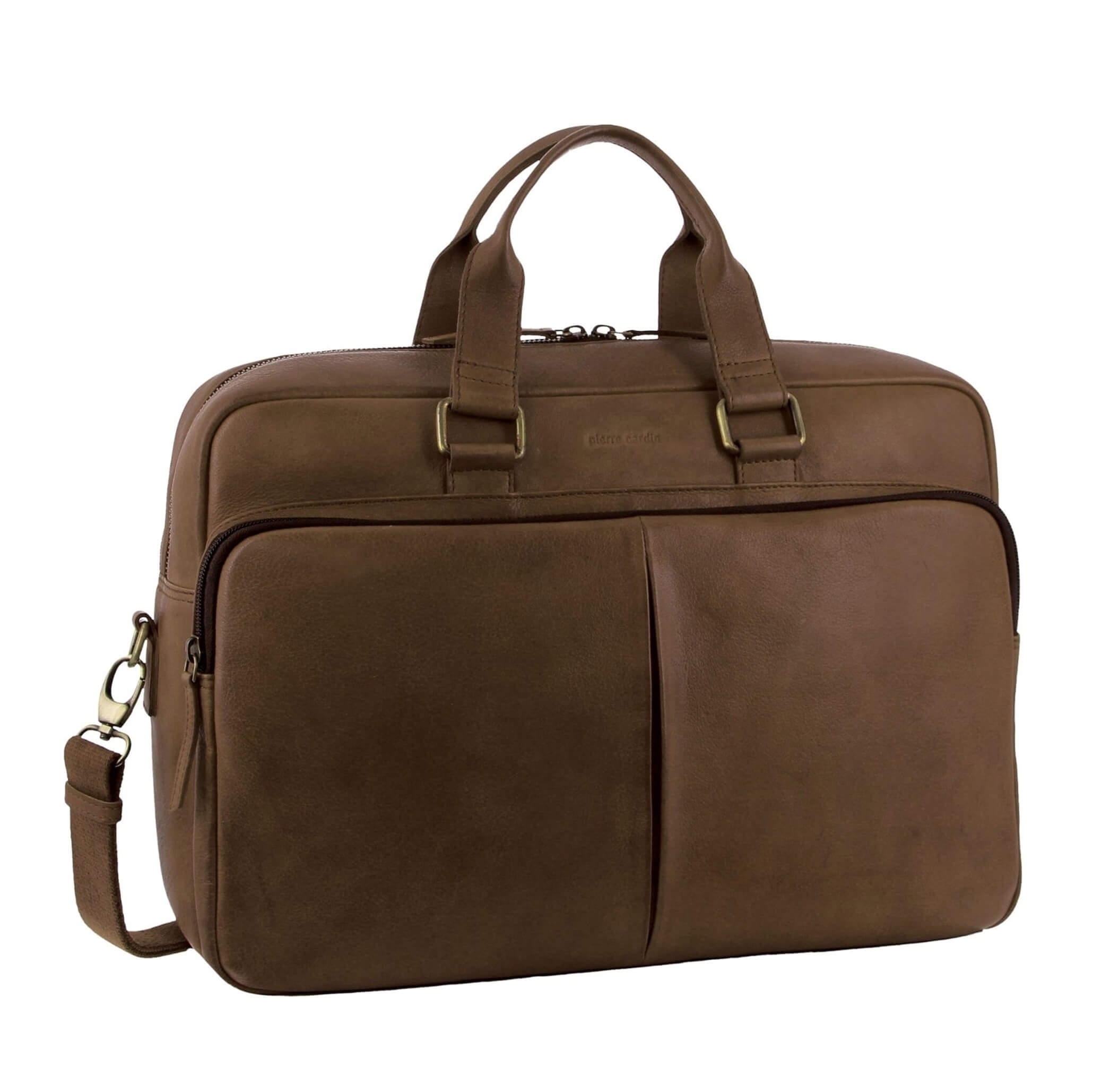 Pierre Cardin Mens Rustic Leather Business-Laptop Bag in Oak