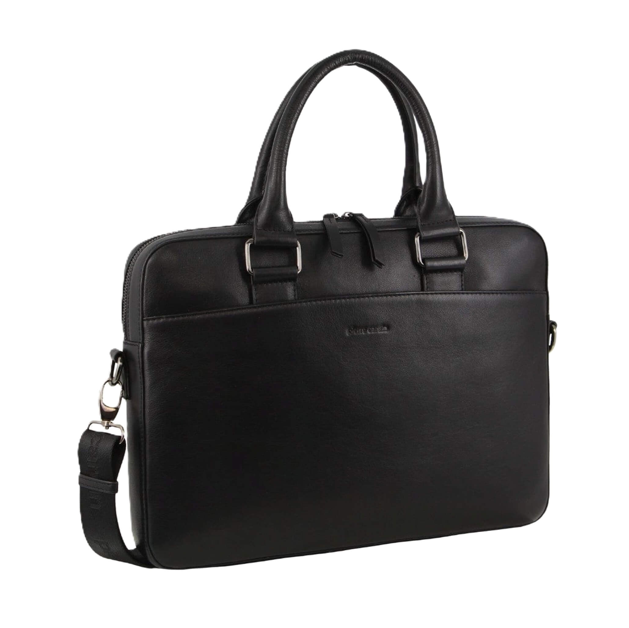 Pierre Cardin Italian Leather Business-Laptop Bag in Black