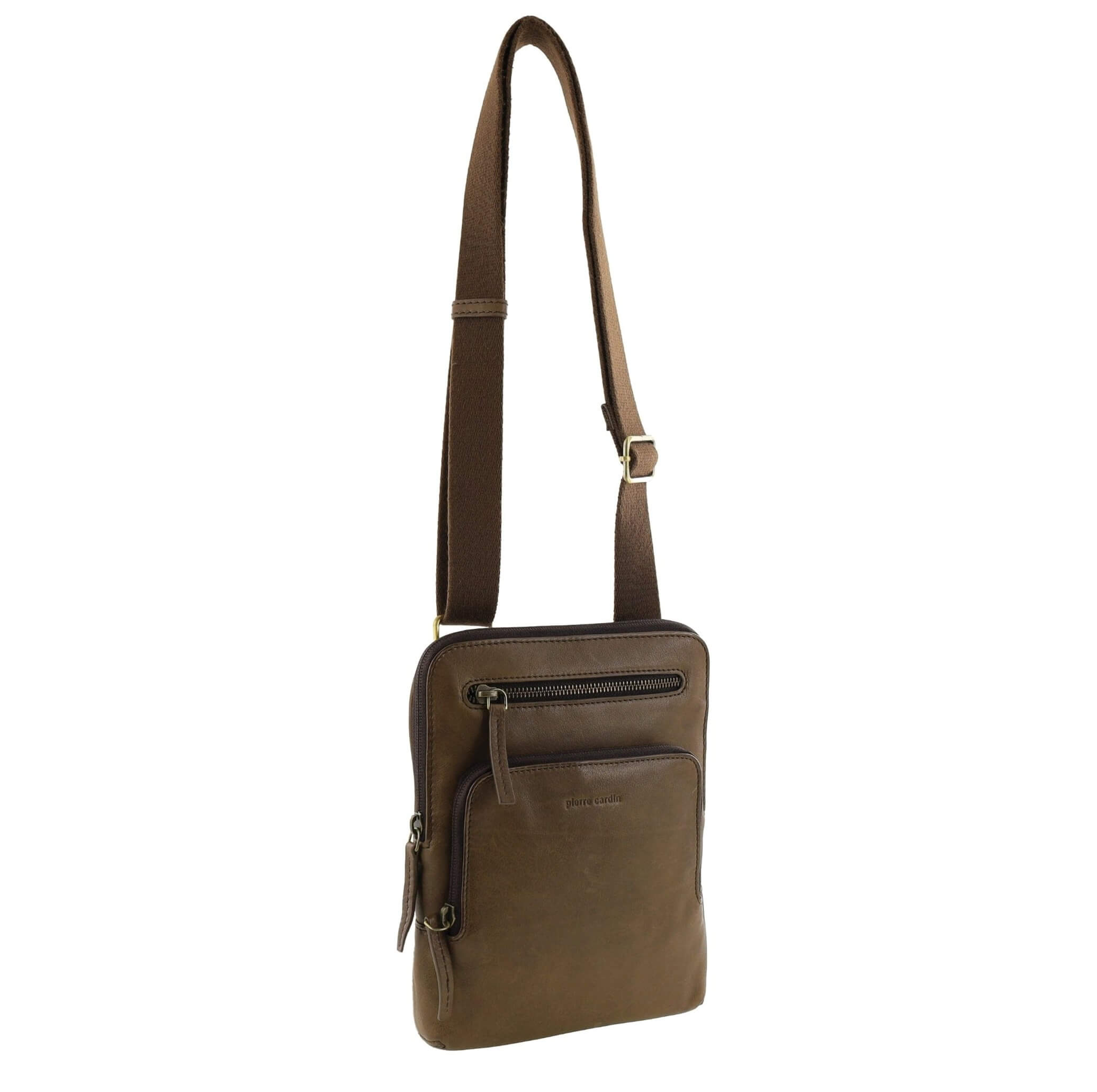 Pierre Cardin Mens Leather Casual Crossbody Bag in Oak