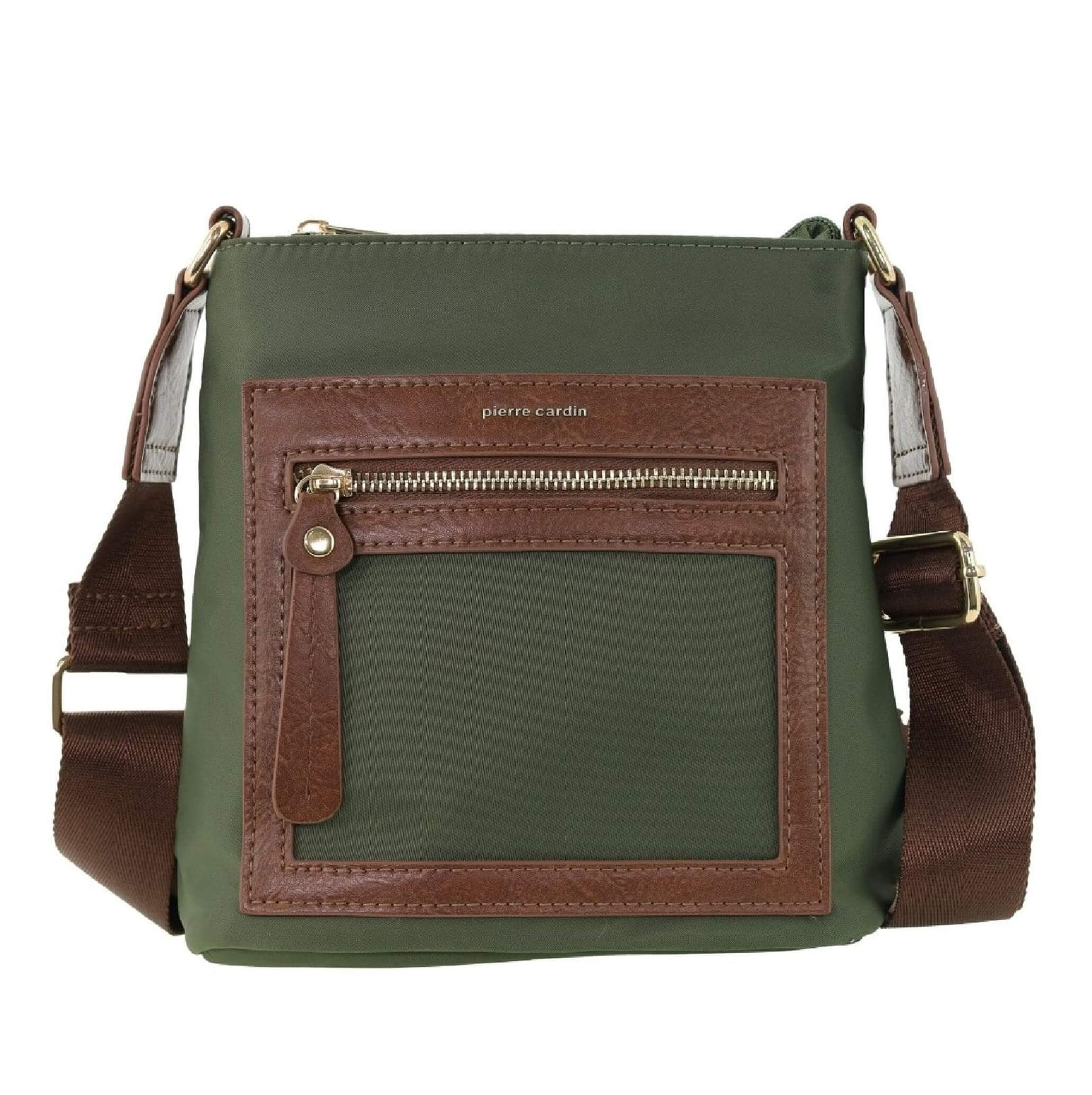 Pierre Cardin RFID Nylon Lightweight Crossbody Bag In Olive