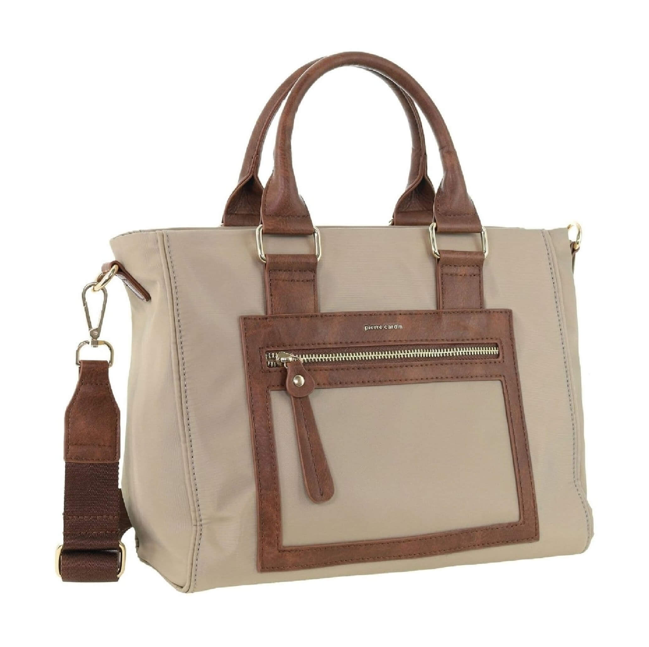 Pierre Cardin Nylon RFID Lightweight Mini Tote/Crossbody Bag In Camel