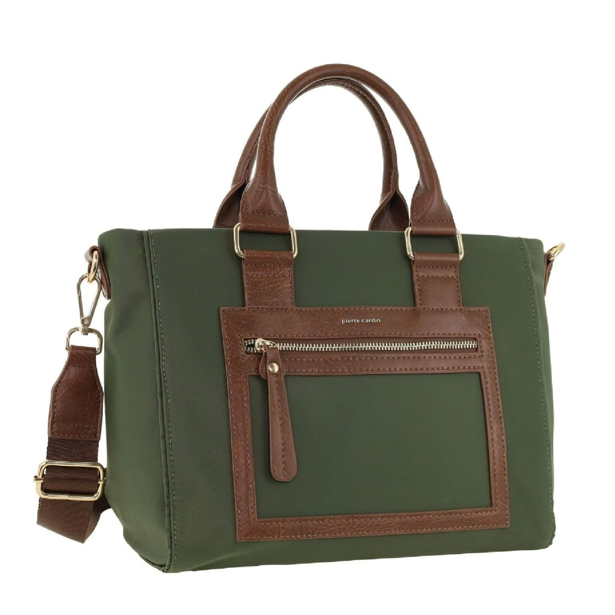 Pierre Cardin Nylon RFID Lightweight Tote/Crossbody Bag In Olive