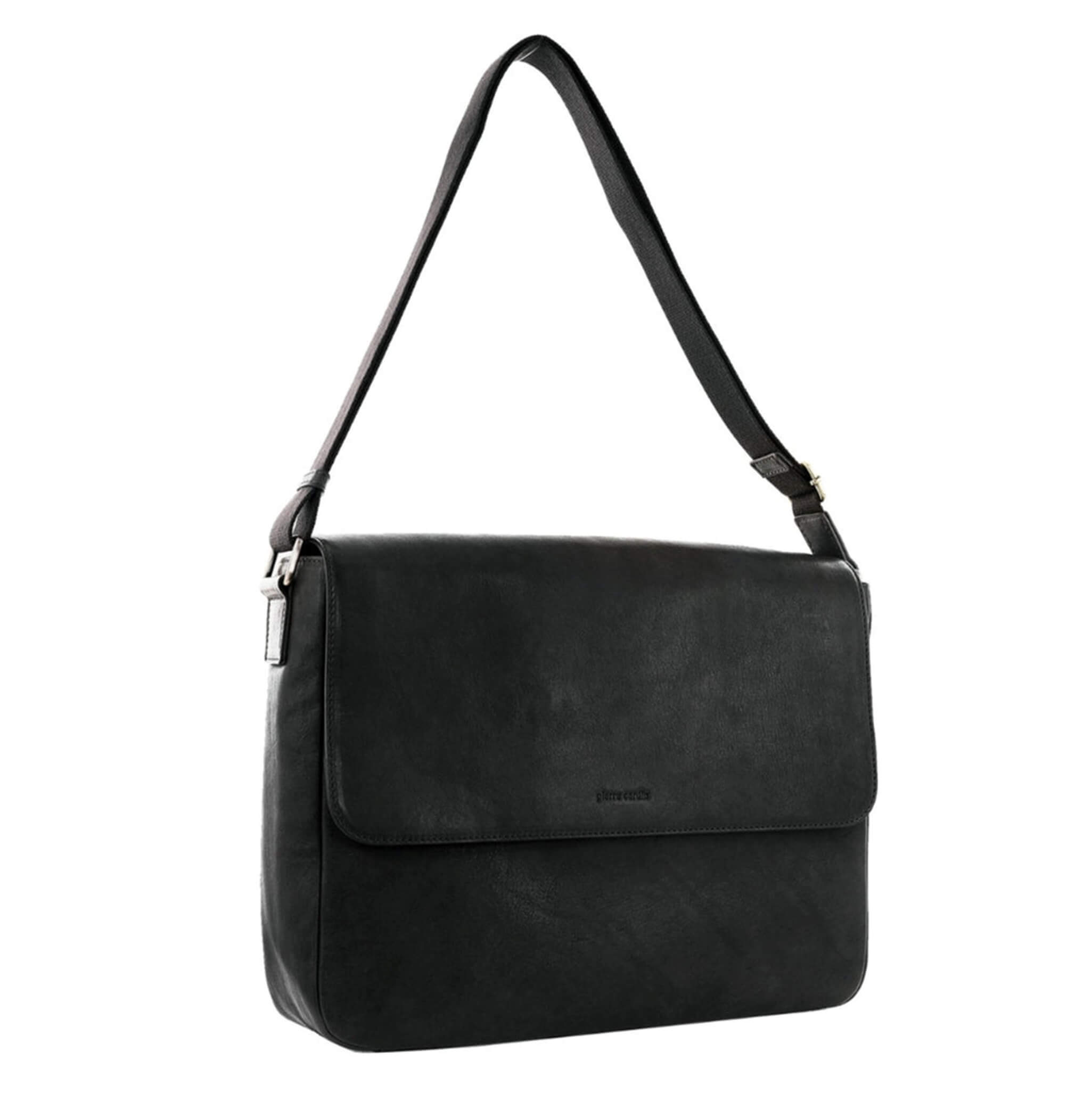 Pierre Cardin Mens Leather Messenger Bag in Black