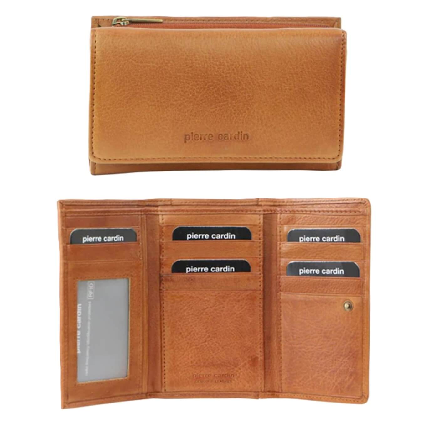 Pierre Cardin Ladies' Leather RFID Tri-fold Wallet in Cognac