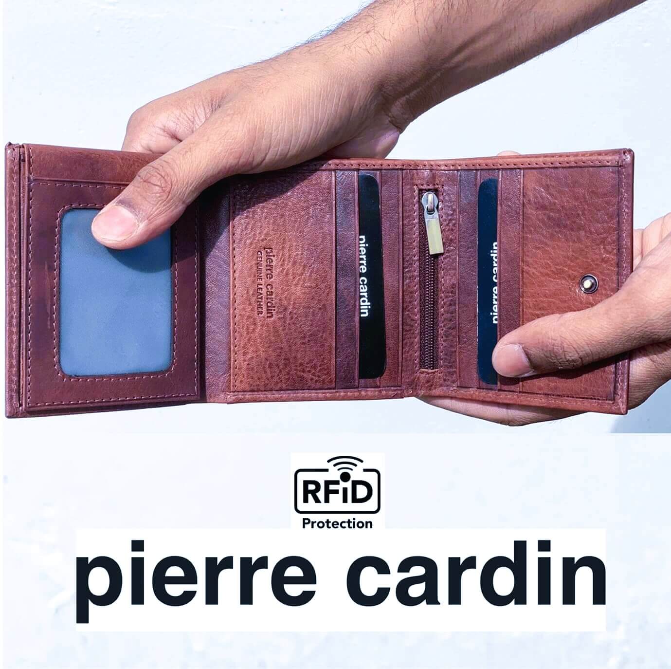 Pierre Cardin Italian Leather Men’s Tri-fold Wallet in Cognac