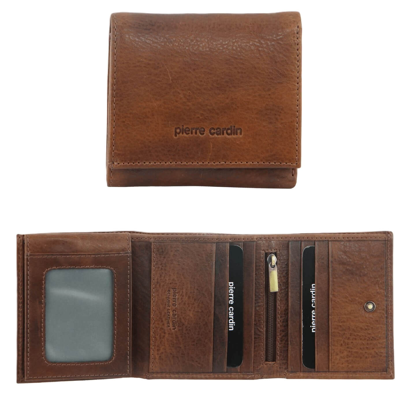 Pierre Cardin Italian Leather Men’s Tri-fold Wallet in Cognac