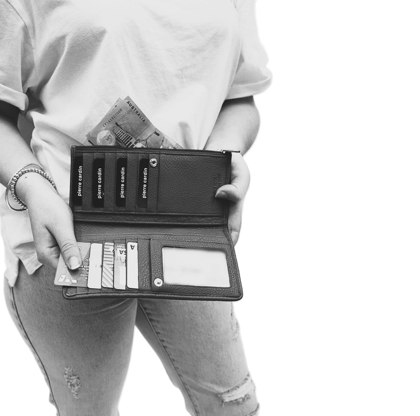 Pierre Cardin Ladies’ Italian Leather Bi-Fold Wallet in Black