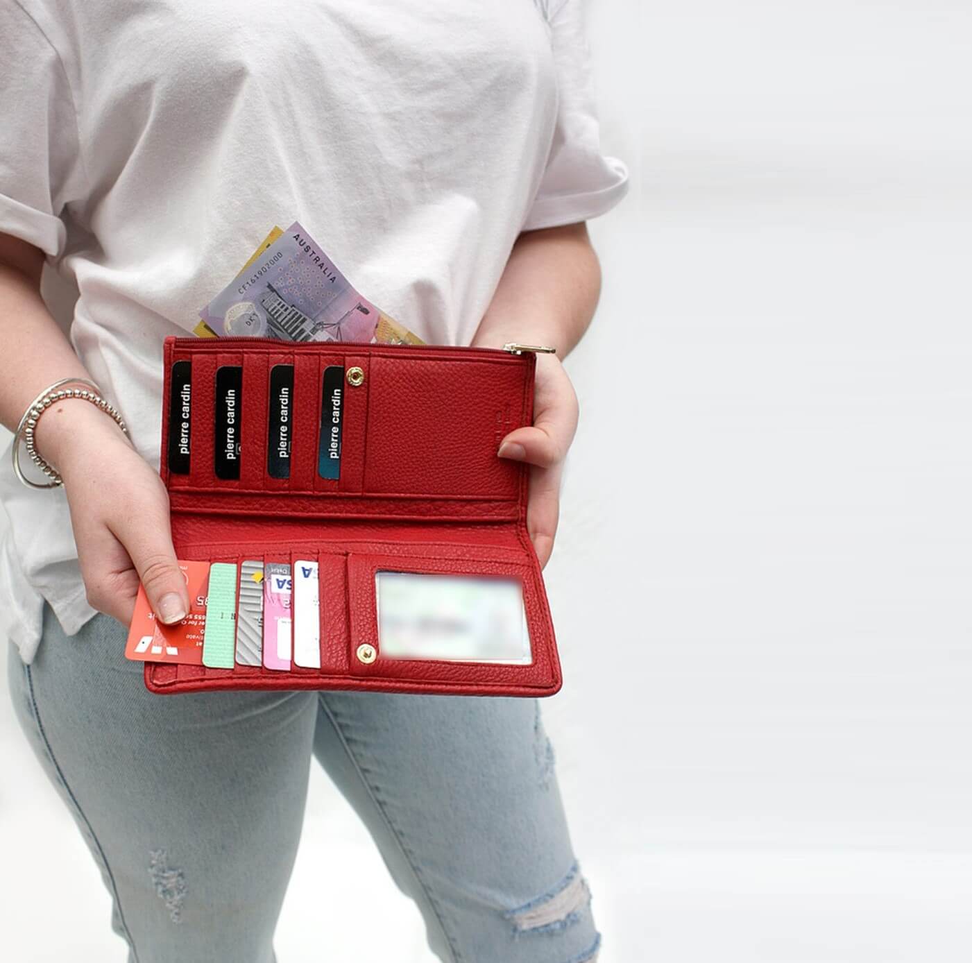 Pierre Cardin Ladies’ Italian Leather Bi-Fold Wallet in Red