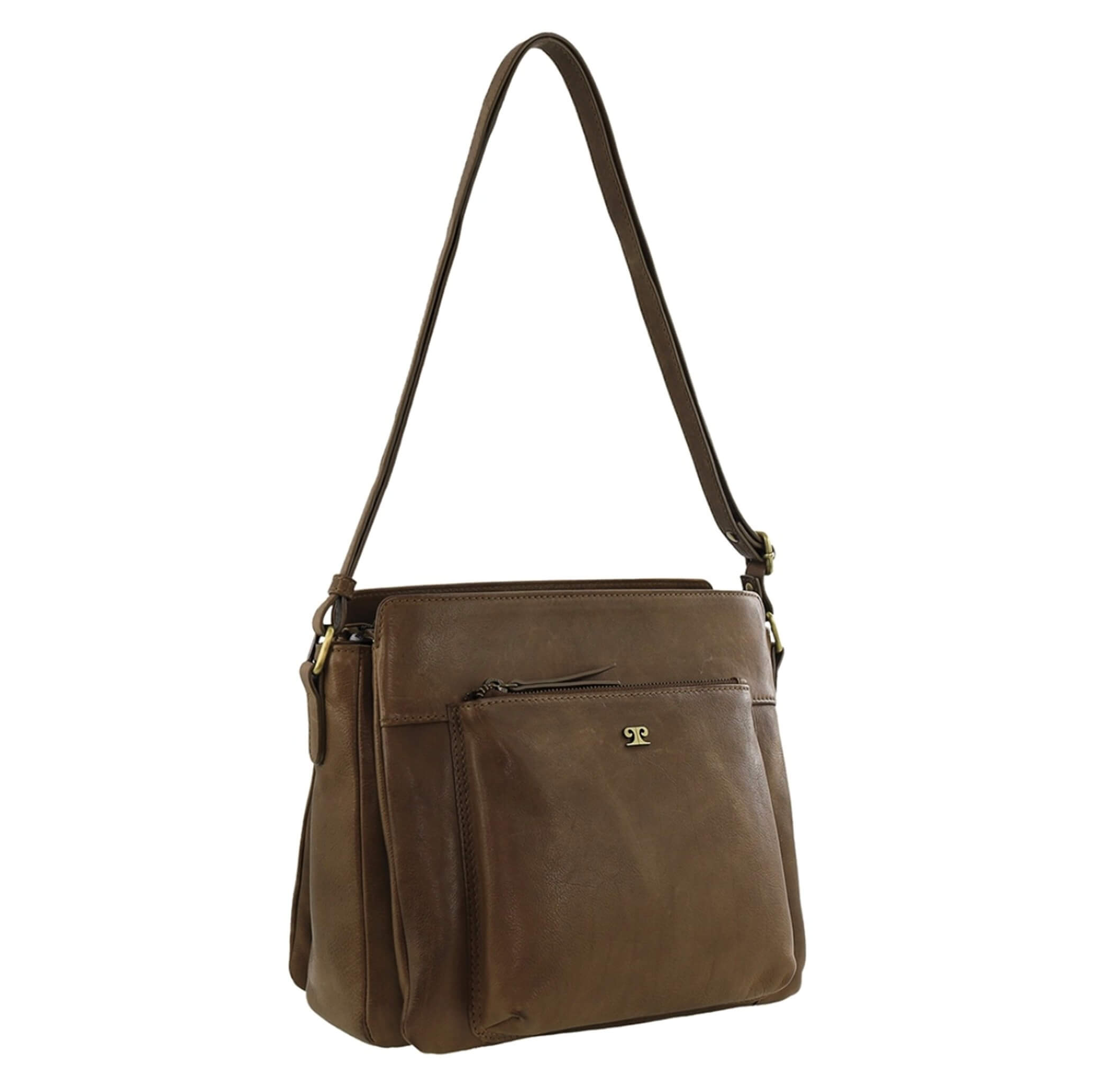 Pierre Cardin Unisex Italian Leather Crossbody Bag In Oak