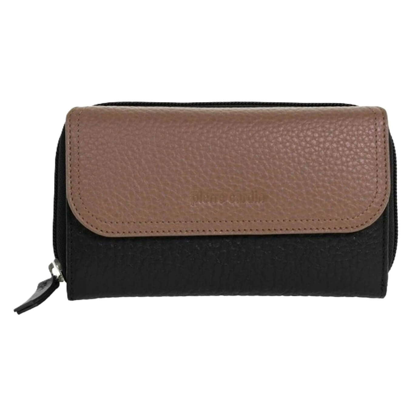 Pierre Cardin Ladies Tri-fold Tab Leather Wallet in Black & Taupe