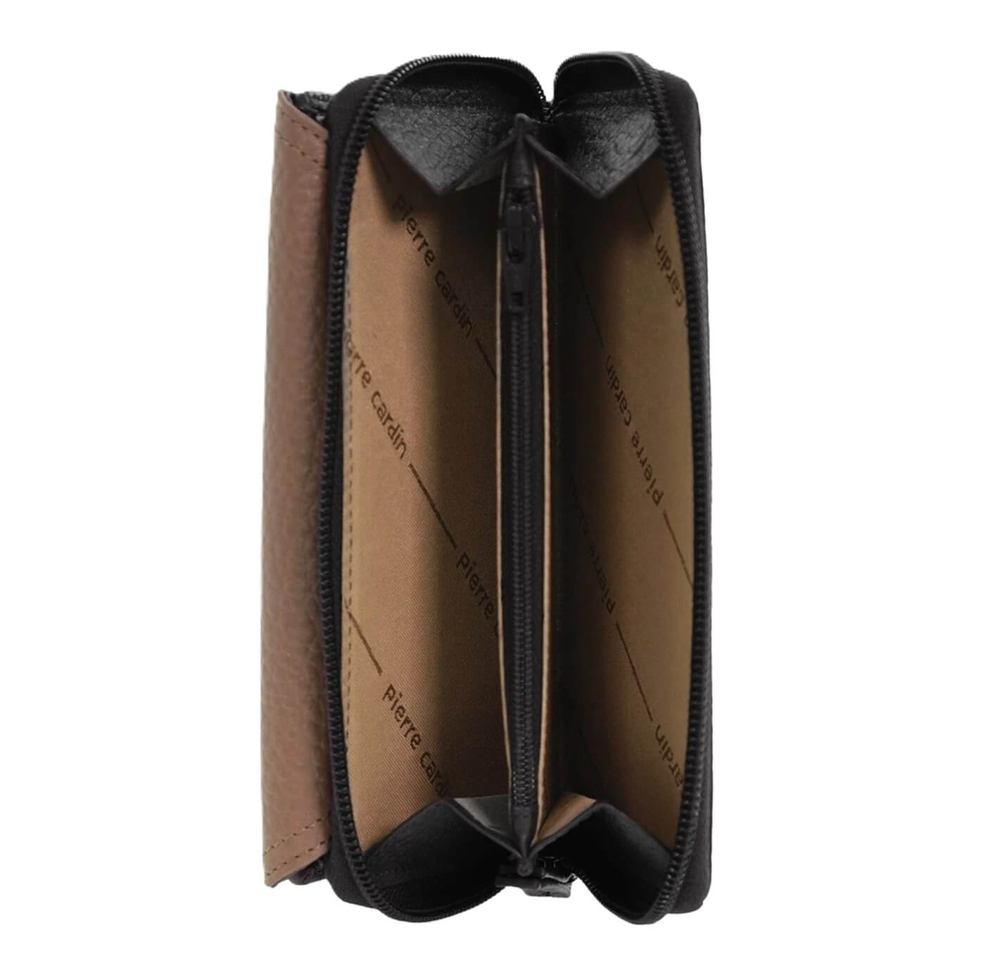 Pierre Cardin Ladies Tri-fold Tab Leather Wallet in Black & Taupe