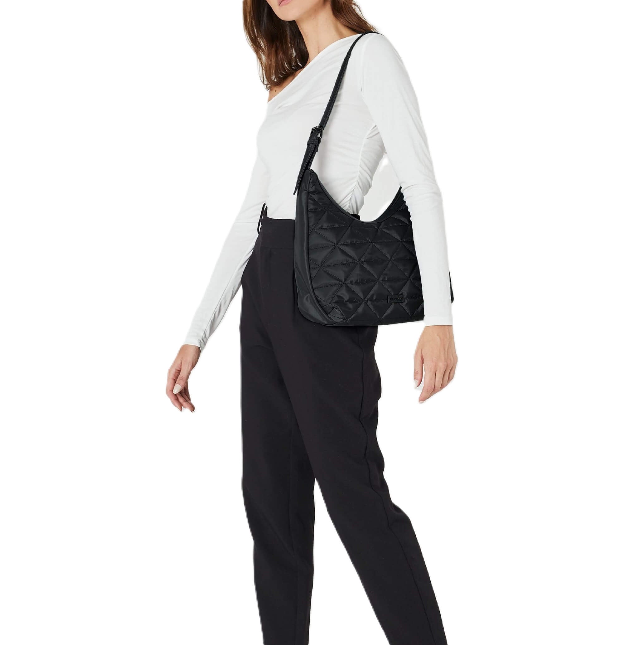 Pierre Cardin Ladies Nylon Quilted Hobo Bag in Black