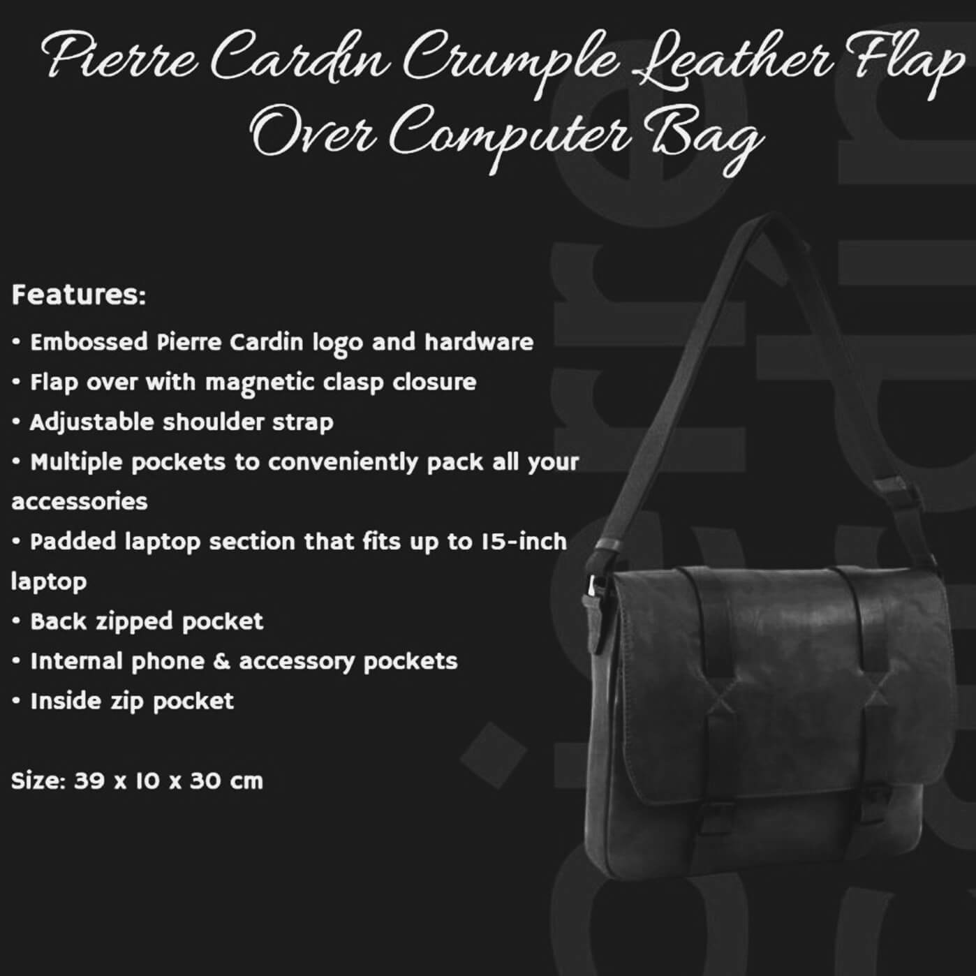 Pierre Cardin PC3313 Crumple Leather Computer Bag/Black