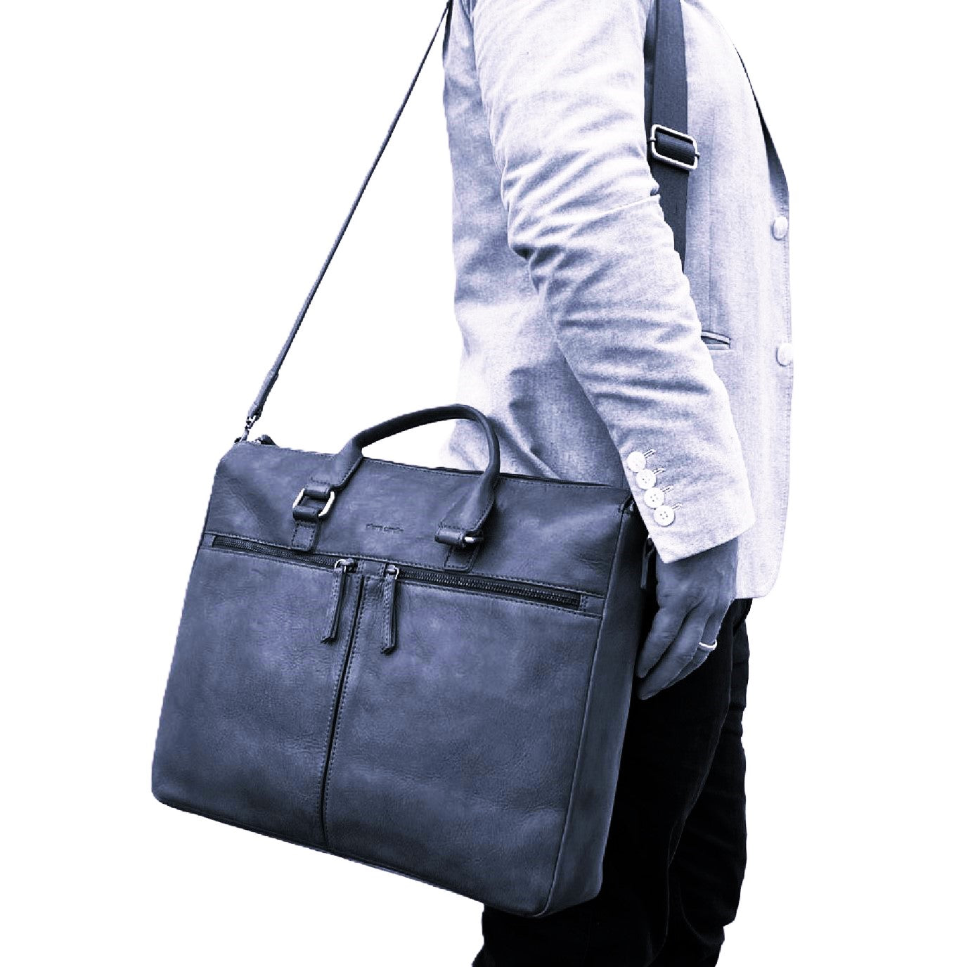 Pierre Cardin PC3709 Leather Business Briefcase-Messenger Bag/Black