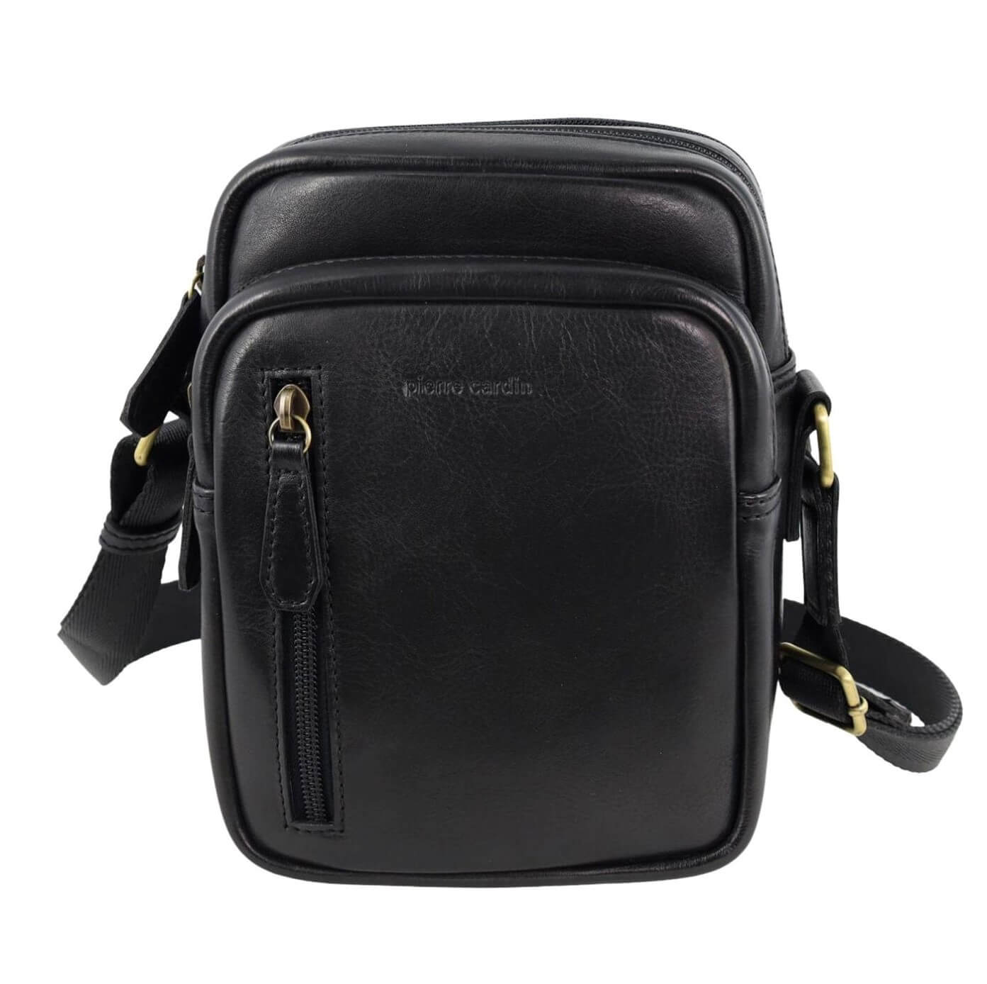 Pierre Cardin Men’s Leather Twin Zip Crossbody Bag in Black
