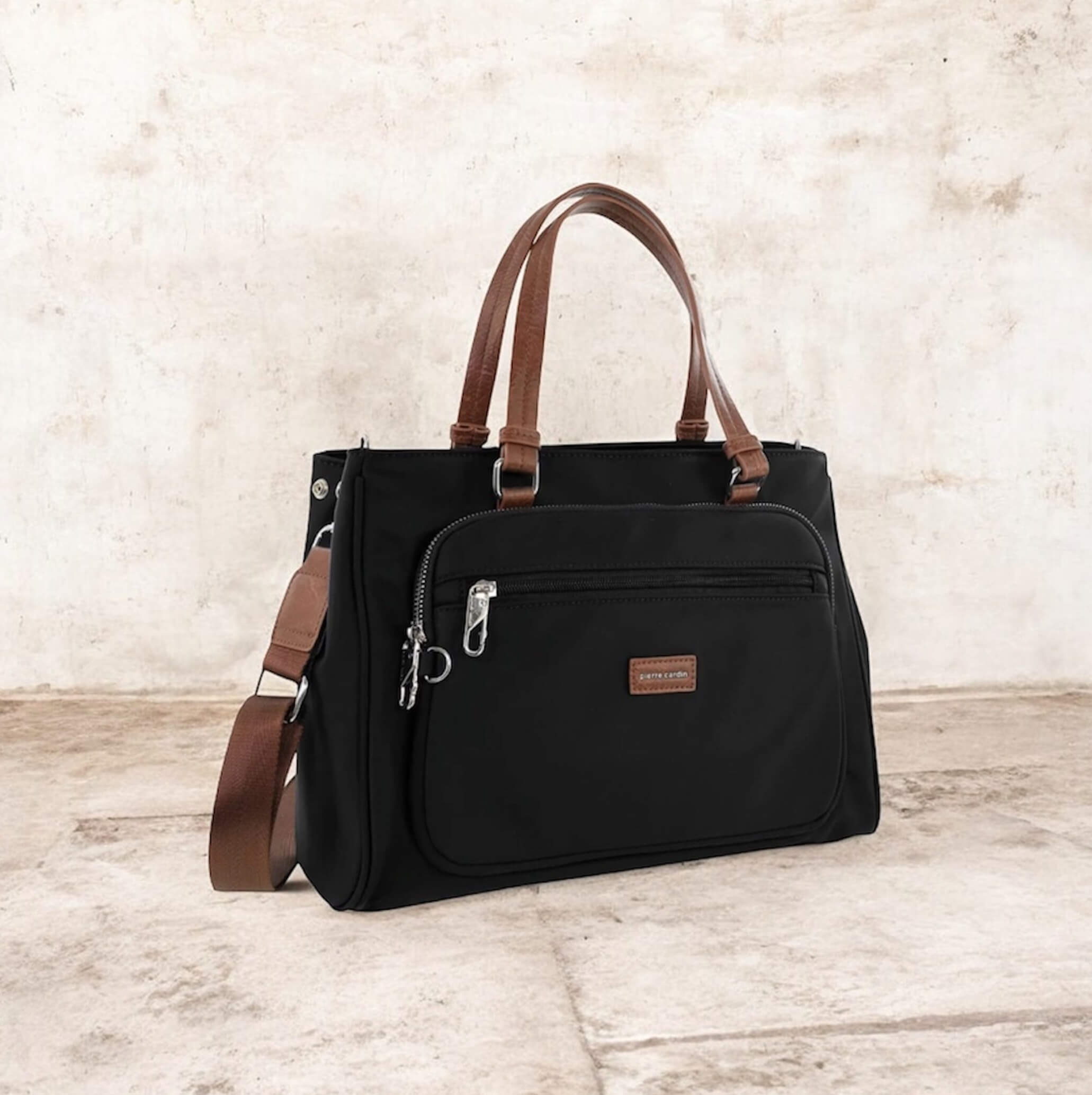 Pierre Cardin RFID Anti-Theft Nylon Mini Tote/Crossbody Bag In Black