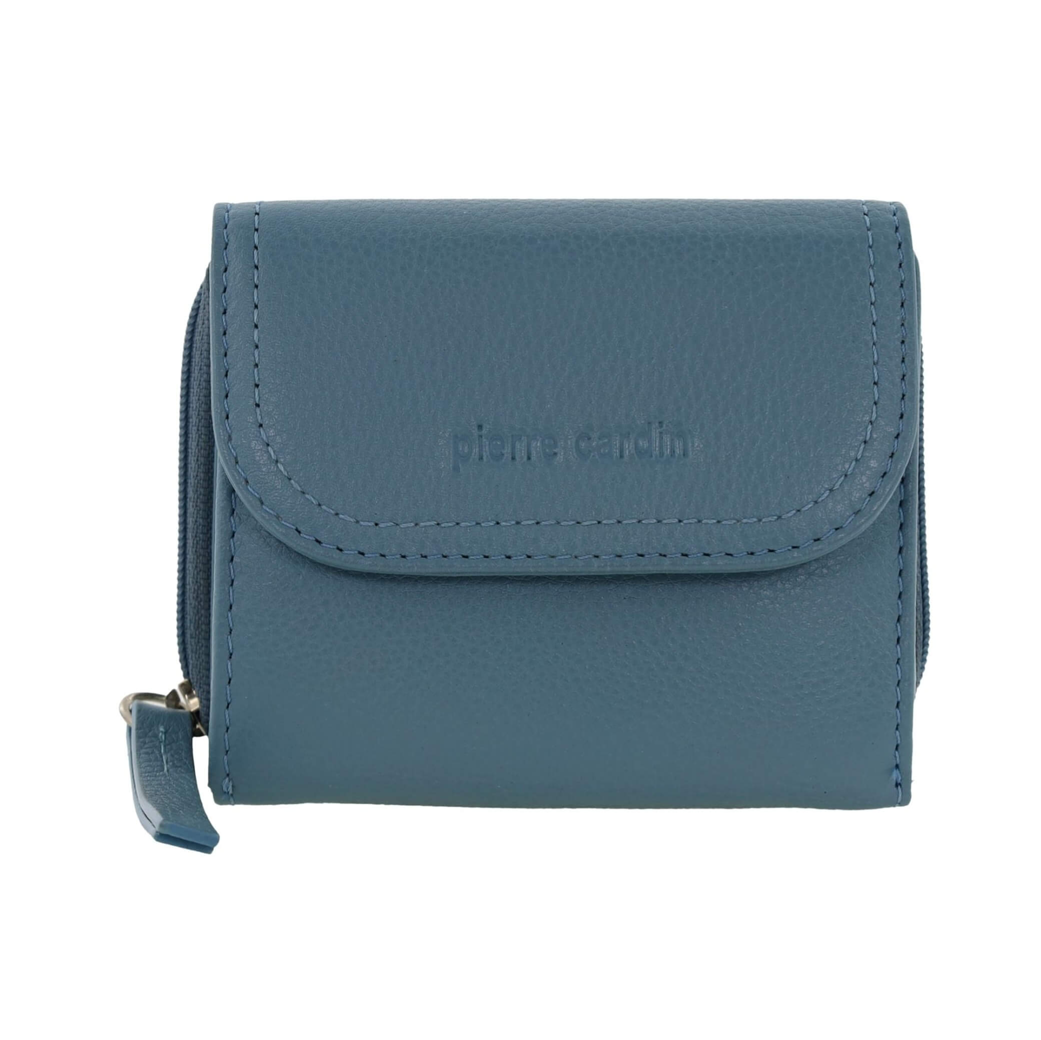Pierre Cardin Ladies Tri-fold Tab Leather Wallet in Blue