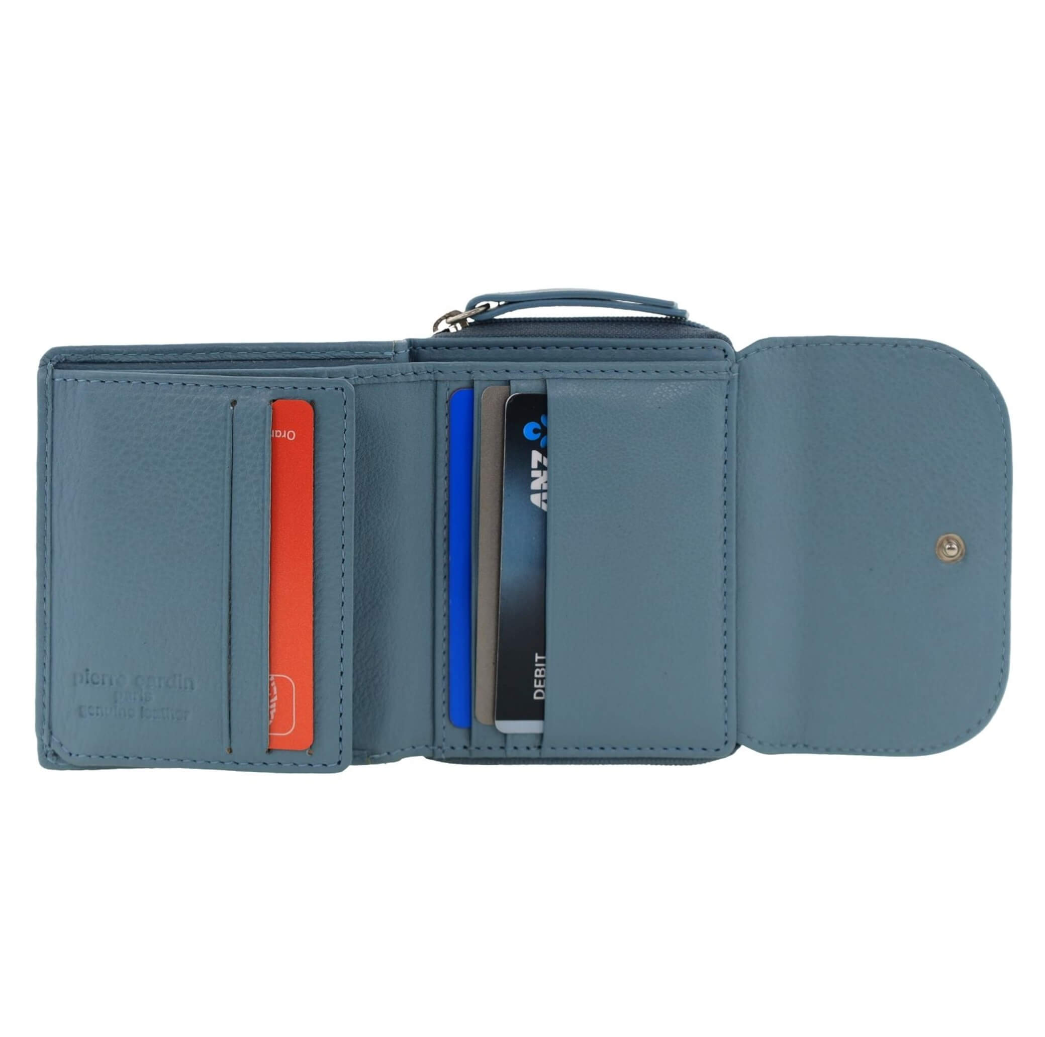 Pierre Cardin Ladies Tri-fold Tab Leather Wallet in Blue