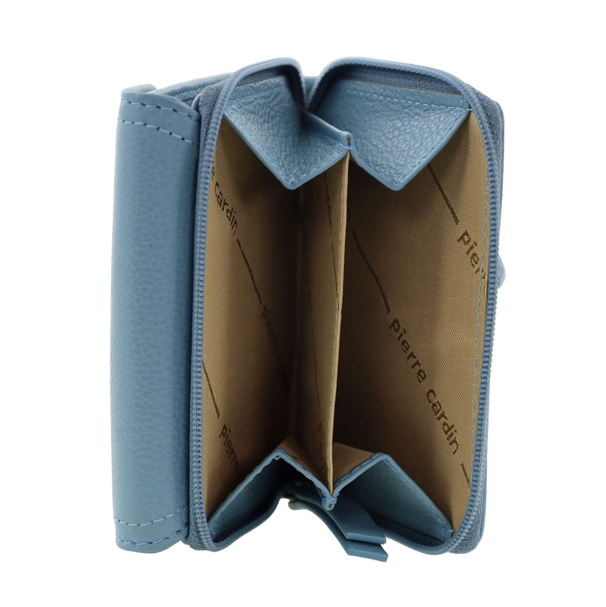 Pierre Cardin Ladies Tri-fold Tab Leather Wallet in Blue