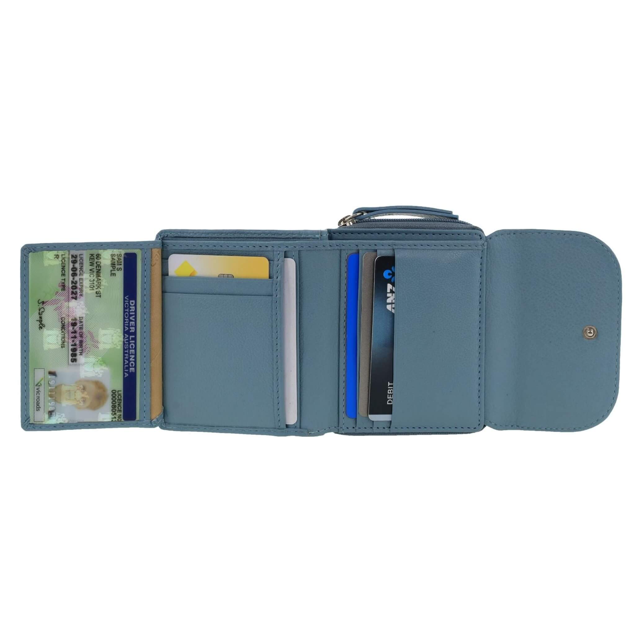Pierre Cardin Ladies Tri-fold Tab Leather Wallet in Blue