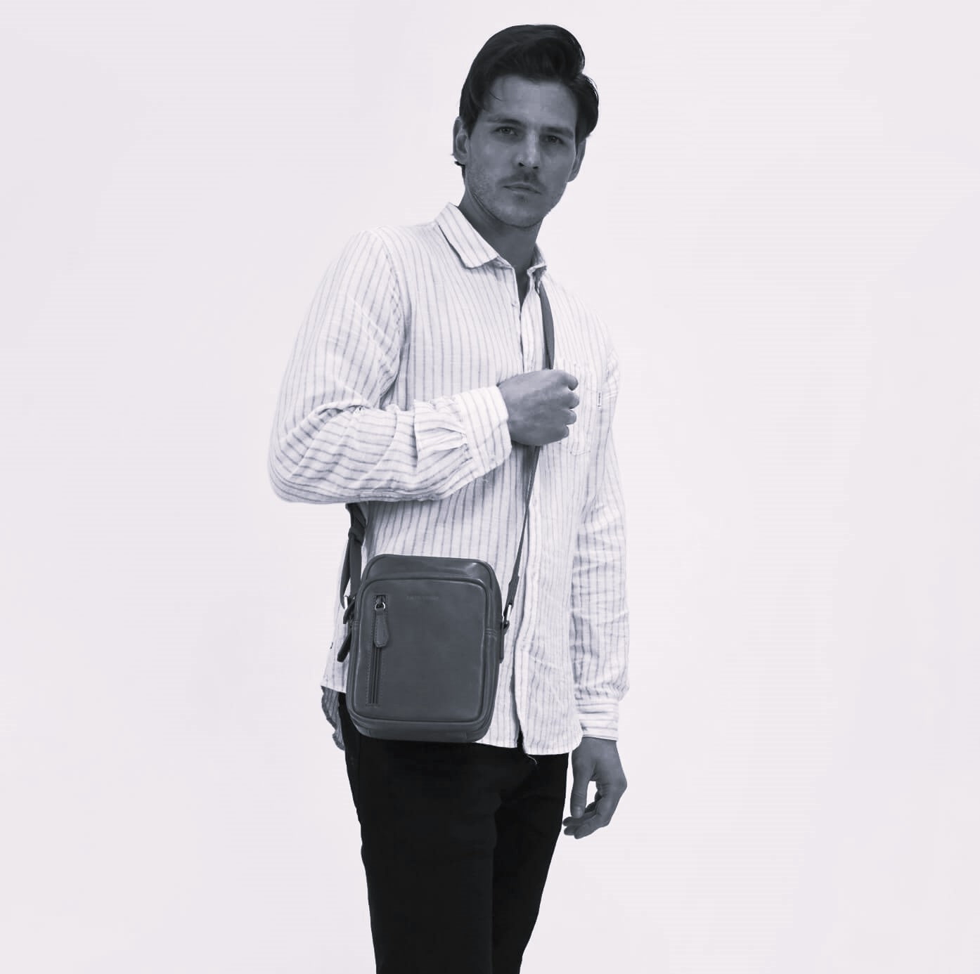 Pierre Cardin Men’s Leather Twin Zip Crossbody Bag in Black