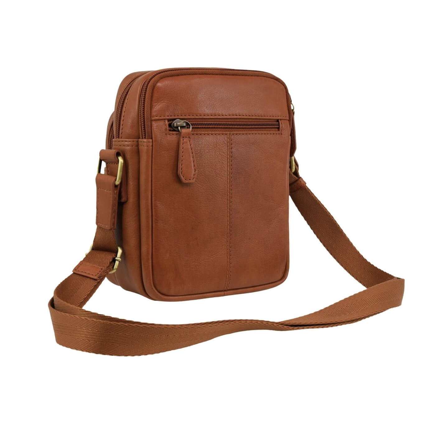 Pierre Cardin Men’s Genuine Leather Twin Zip Crossbody Bag in Cognac