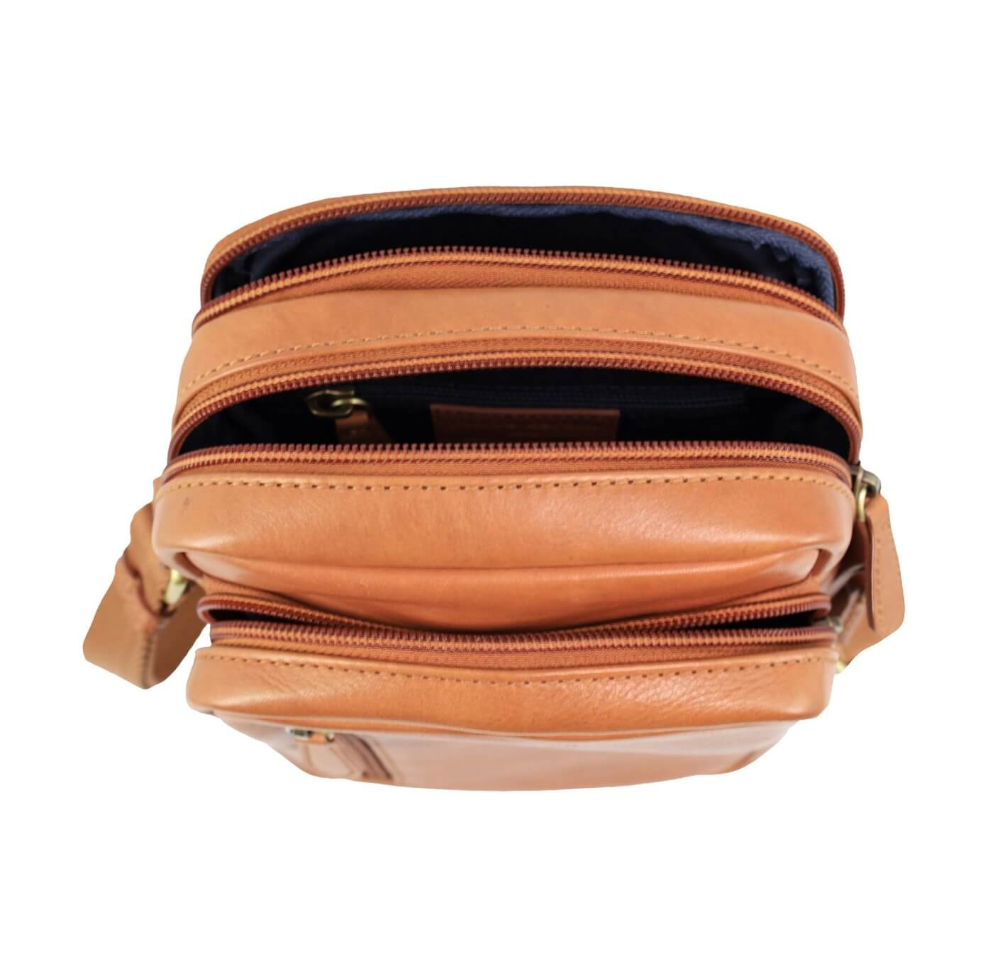 Pierre Cardin Men’s Genuine Leather Twin Zip Crossbody Bag in Cognac
