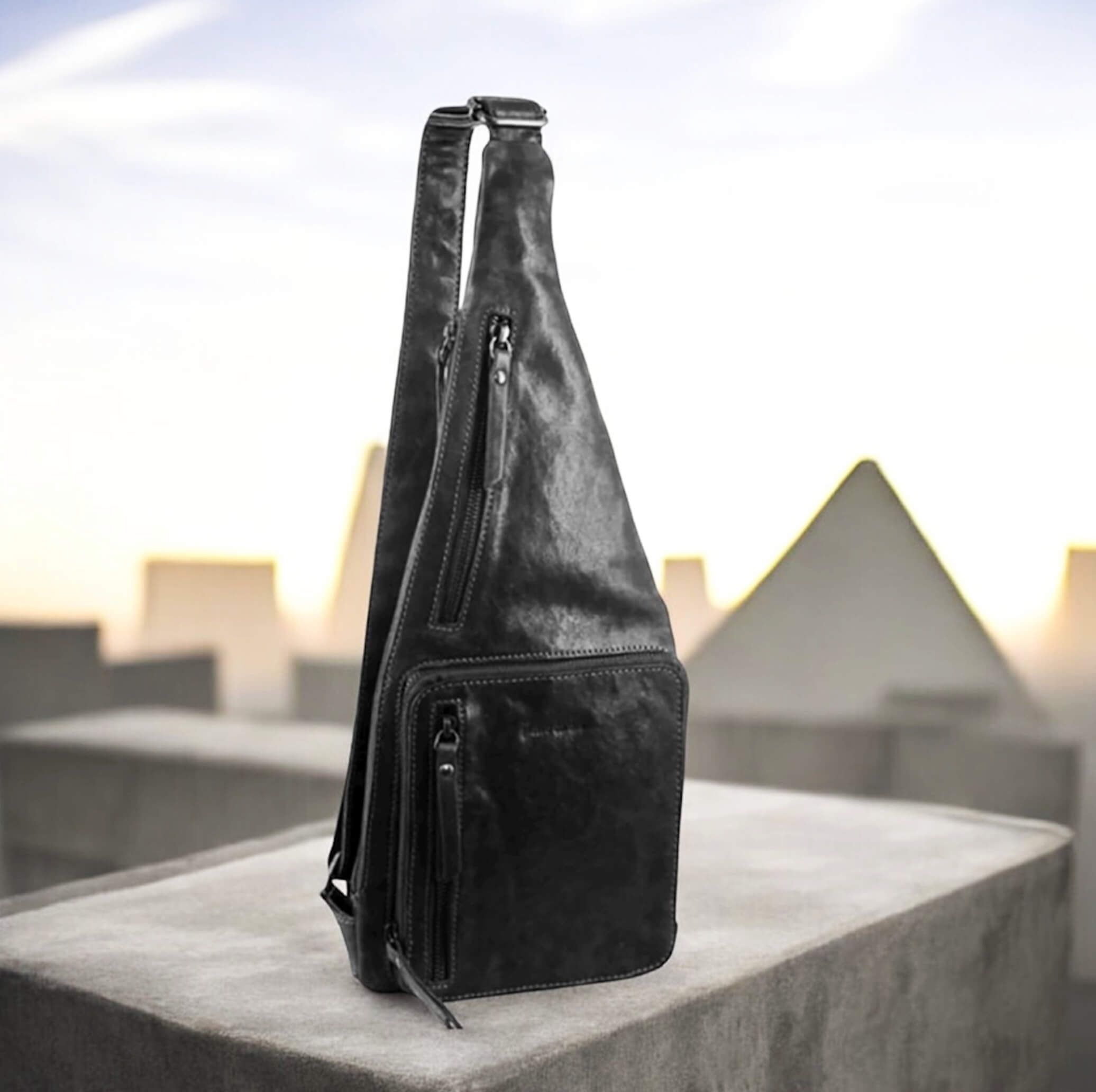 Pierre Cardin PC3229 Italian Rustic Leather Sling Bag/Black