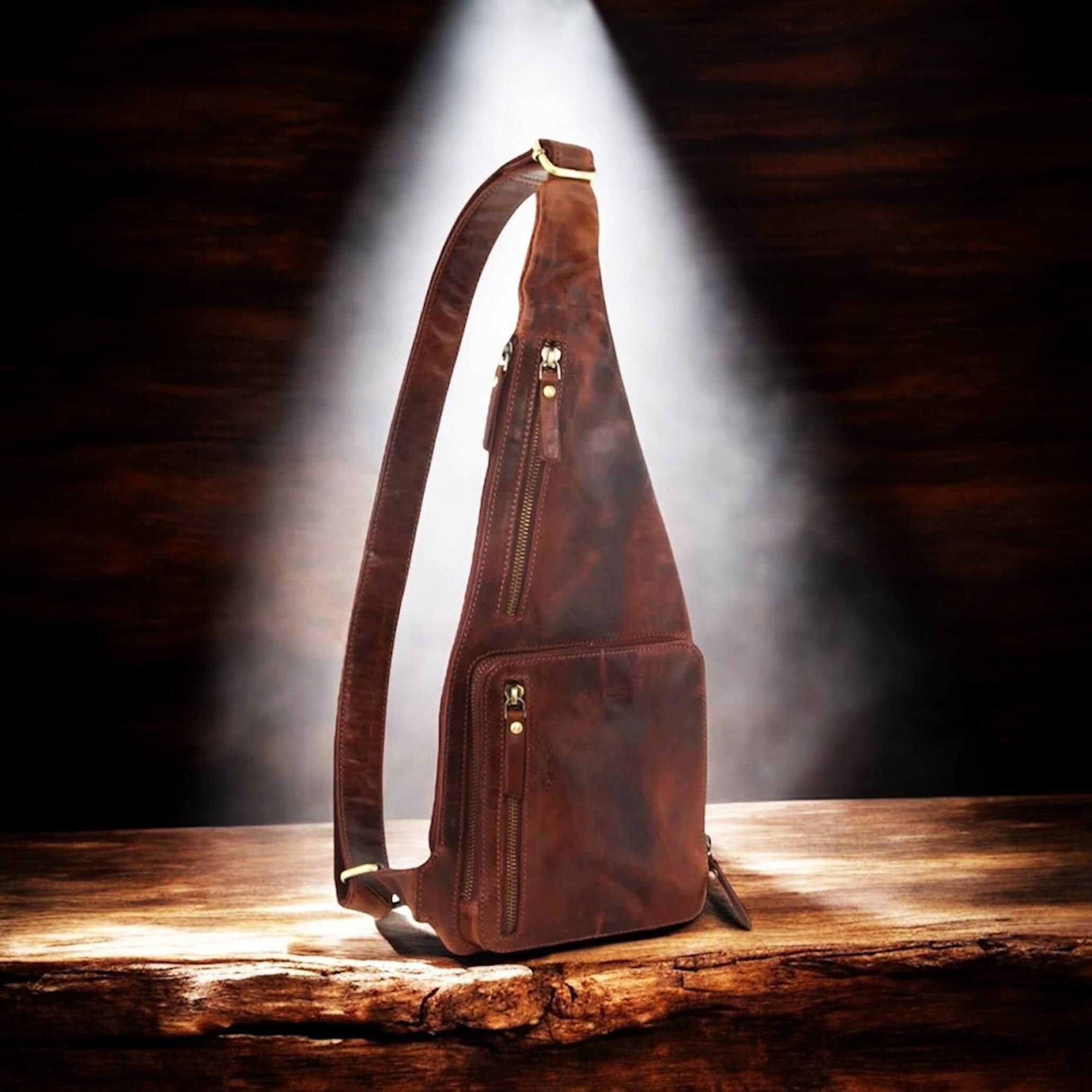 Pierre Cardin PC3229 Italian Rustic Leather Sling Bag/Chestnut