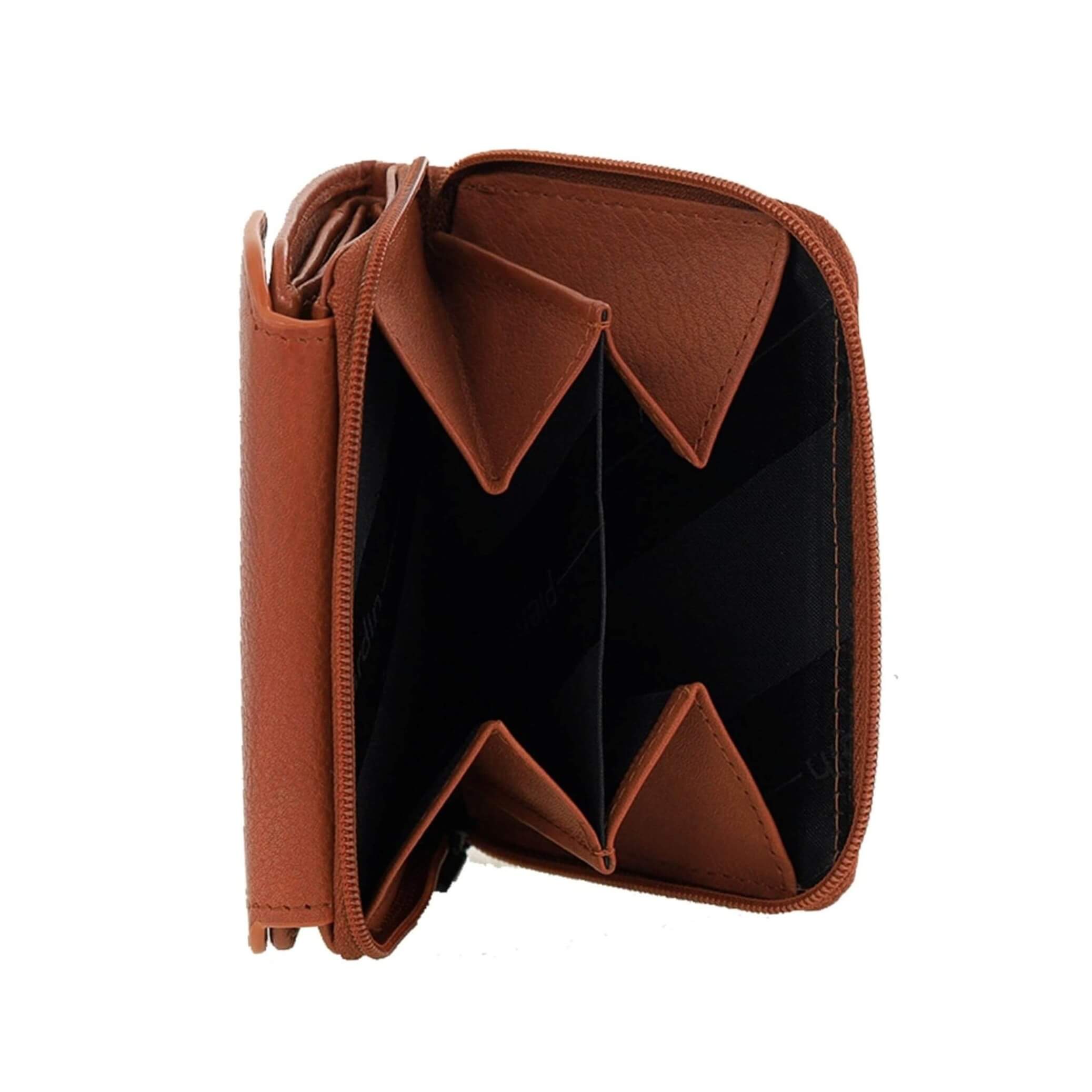 Pierre Cardin Ladies Tri-fold Tab Leather Wallet in Cognac