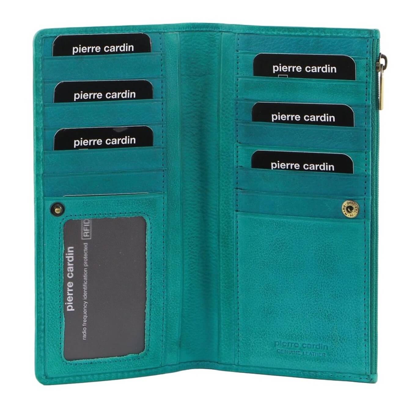 Pierre Cardin Ladies’ Genuine Leather Bi-Fold Wallet in Turquoise