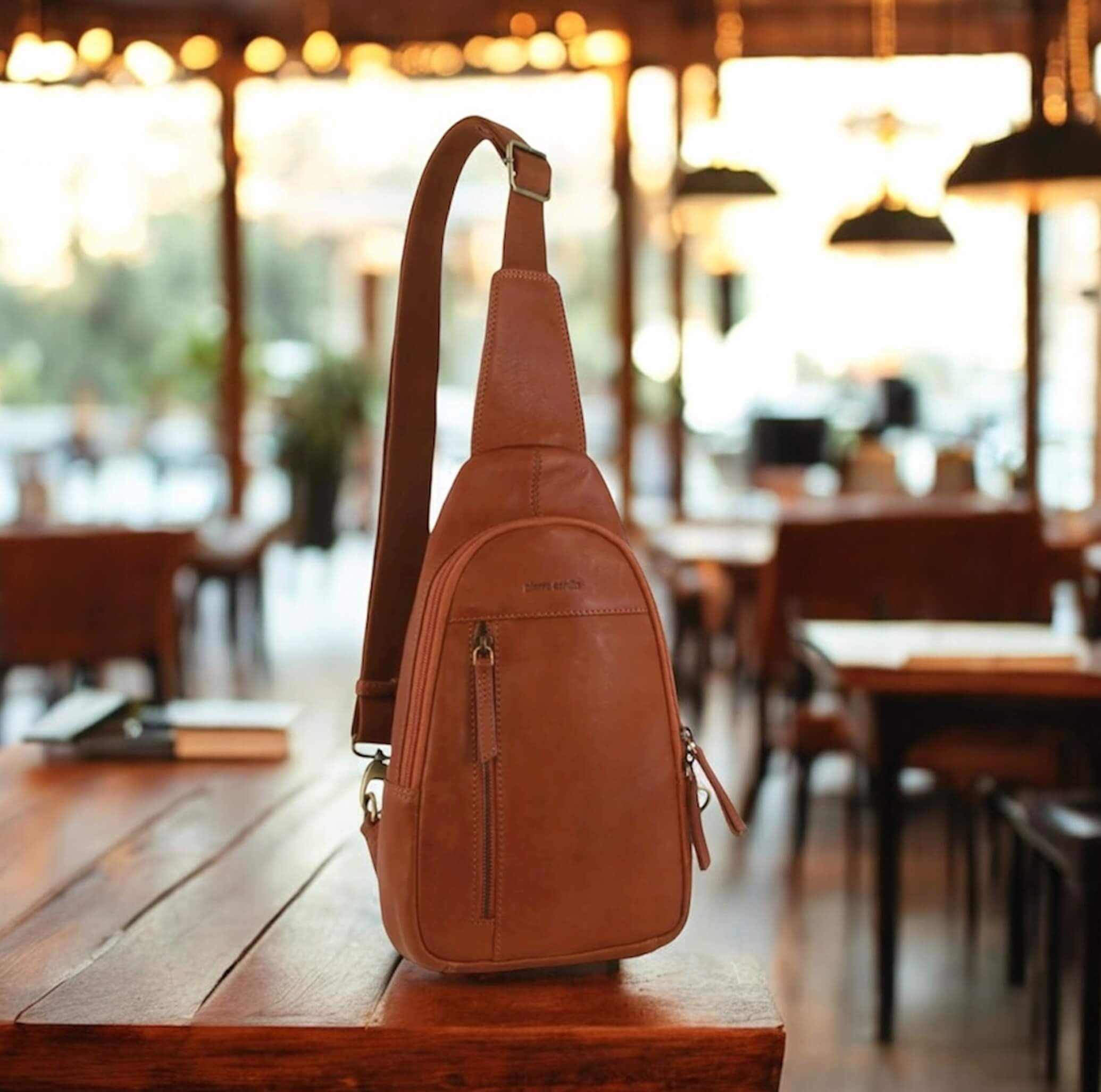 Pierre Cardin PC3711 Mens Leather Sling Bag/Cognac