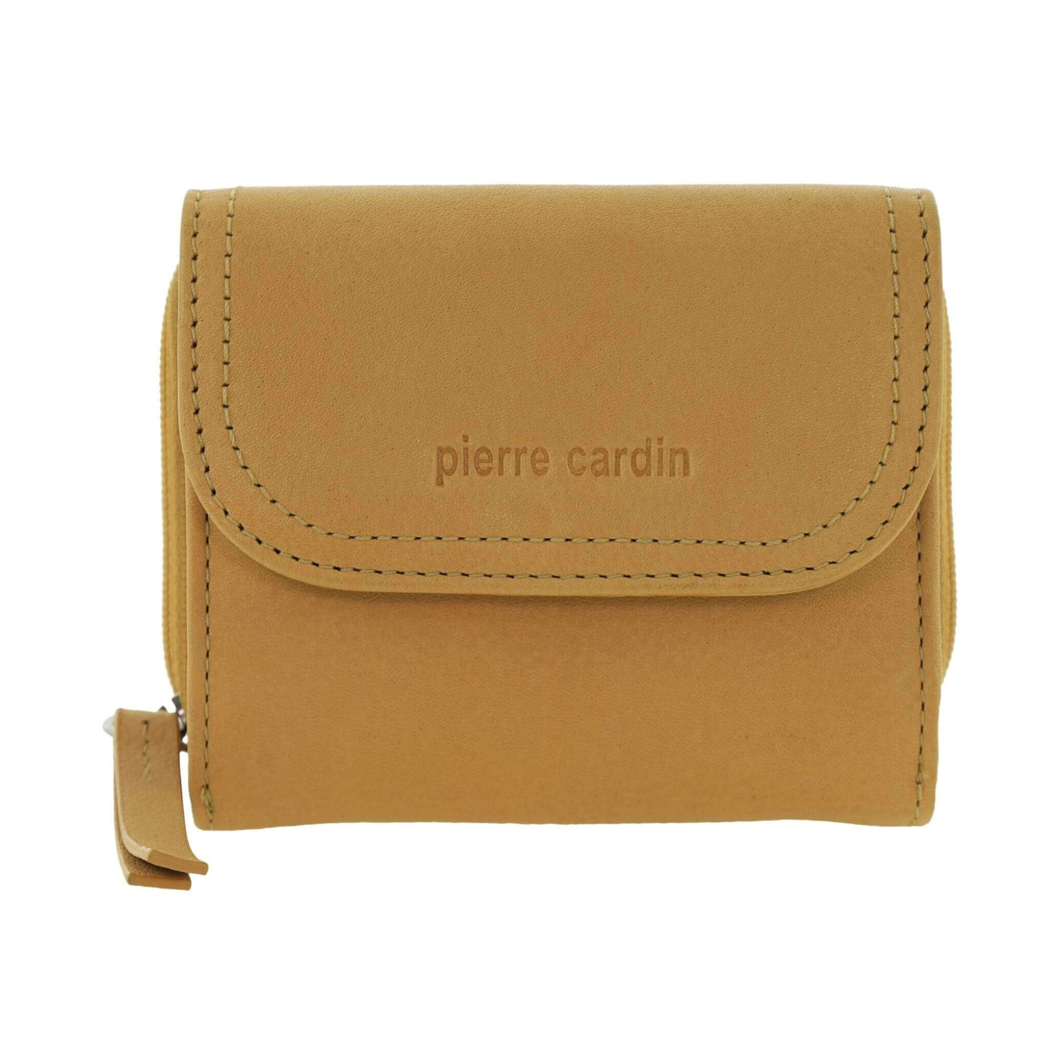 Pierre Cardin Ladies Tri-fold Tab Leather Wallet in Mustard