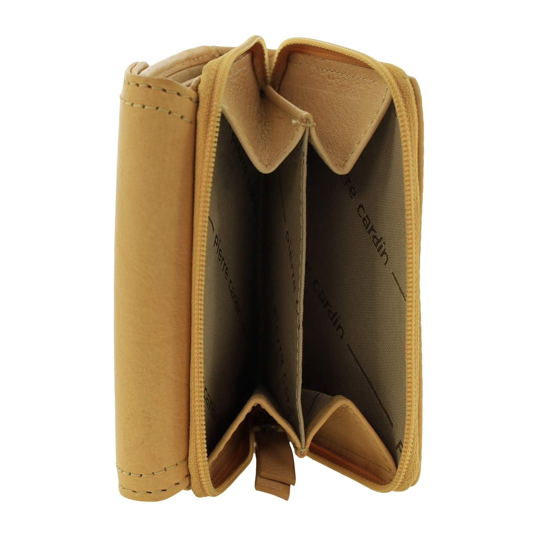 Pierre Cardin Ladies Tri-fold Tab Leather Wallet in Mustard